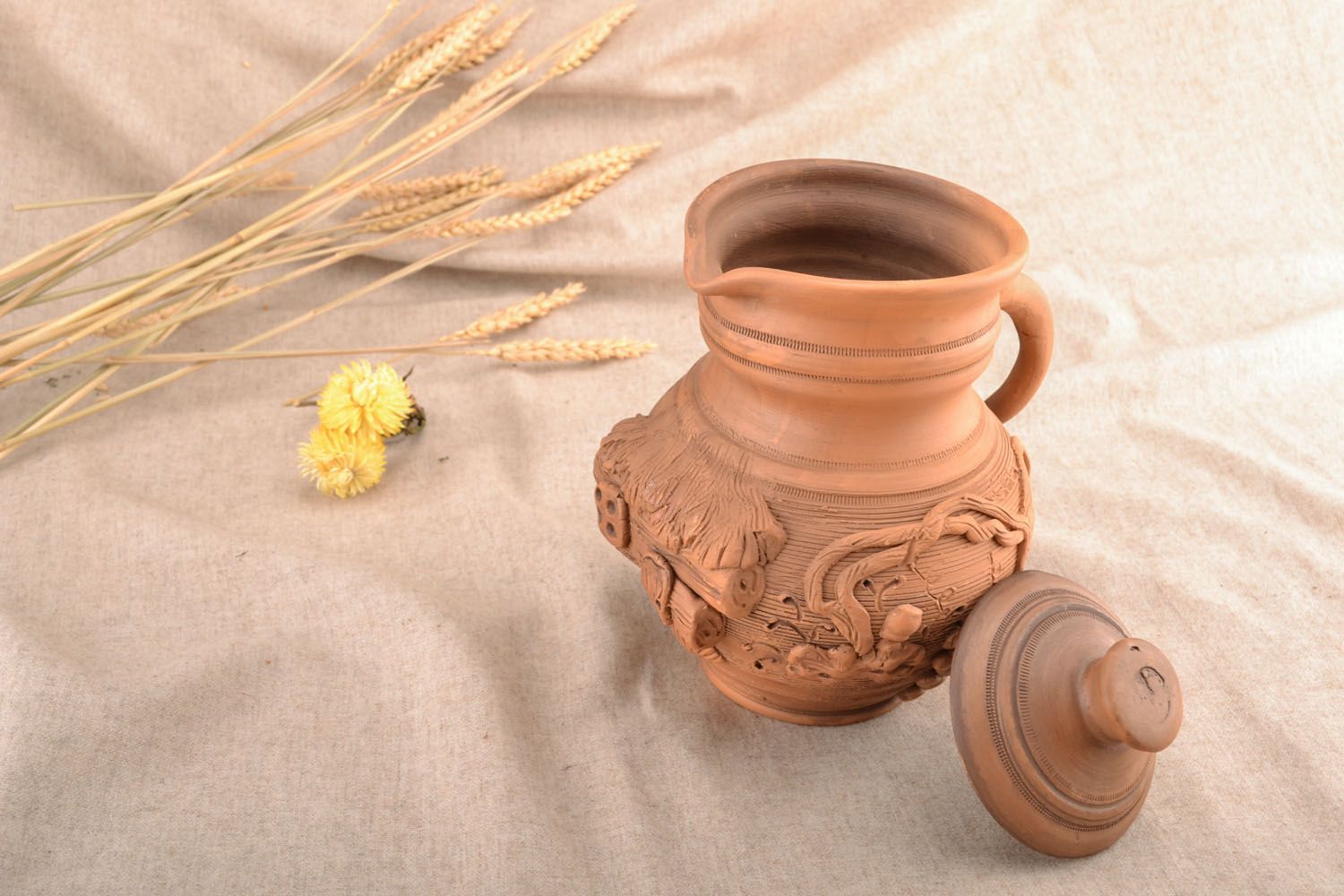 45 oz ceramic handmade milk pitcher with molded décor 2,5 lb photo 5