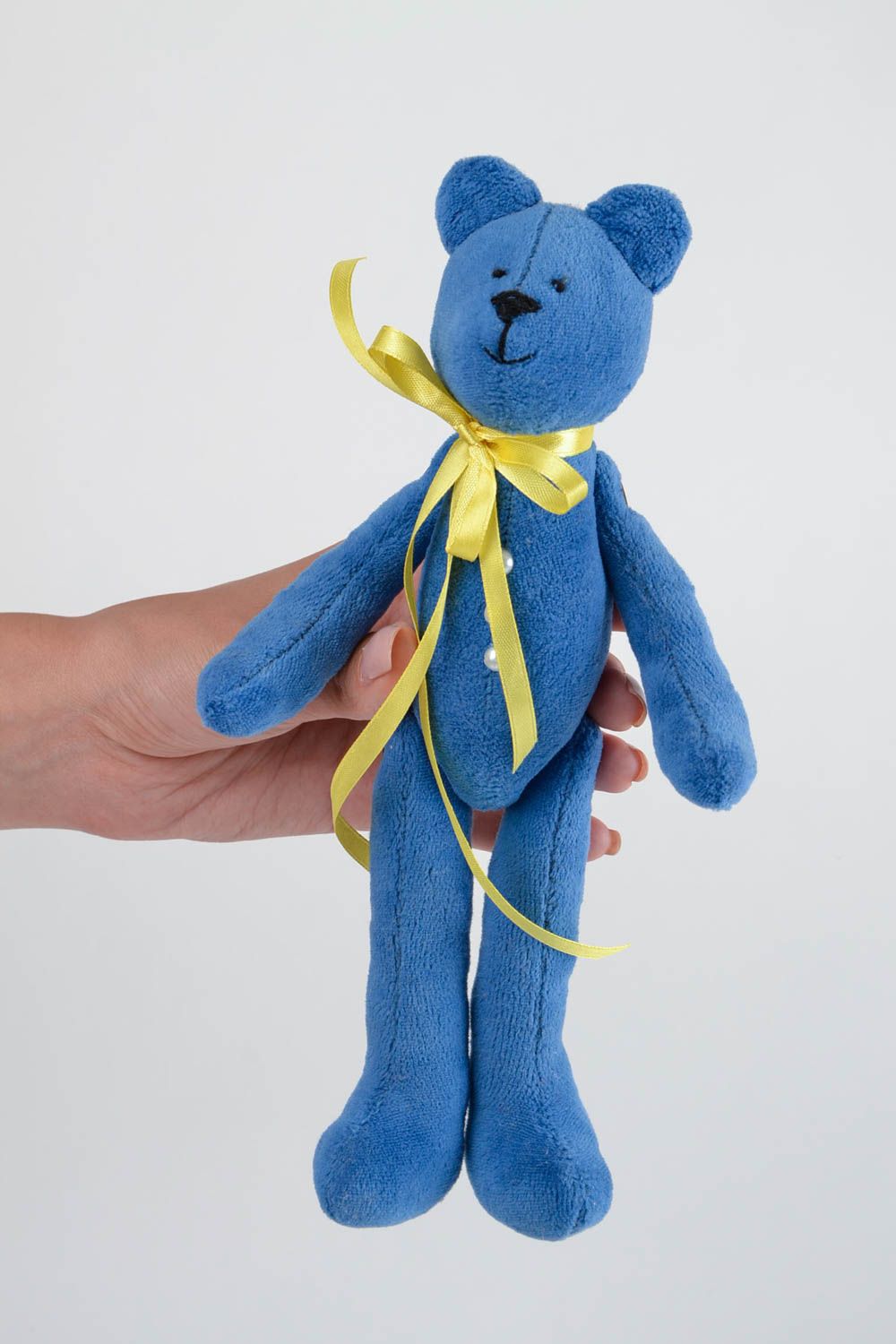 Игрушка мишка из ткани синий игрушка ручной работы интересный подарок для дома фото 2
