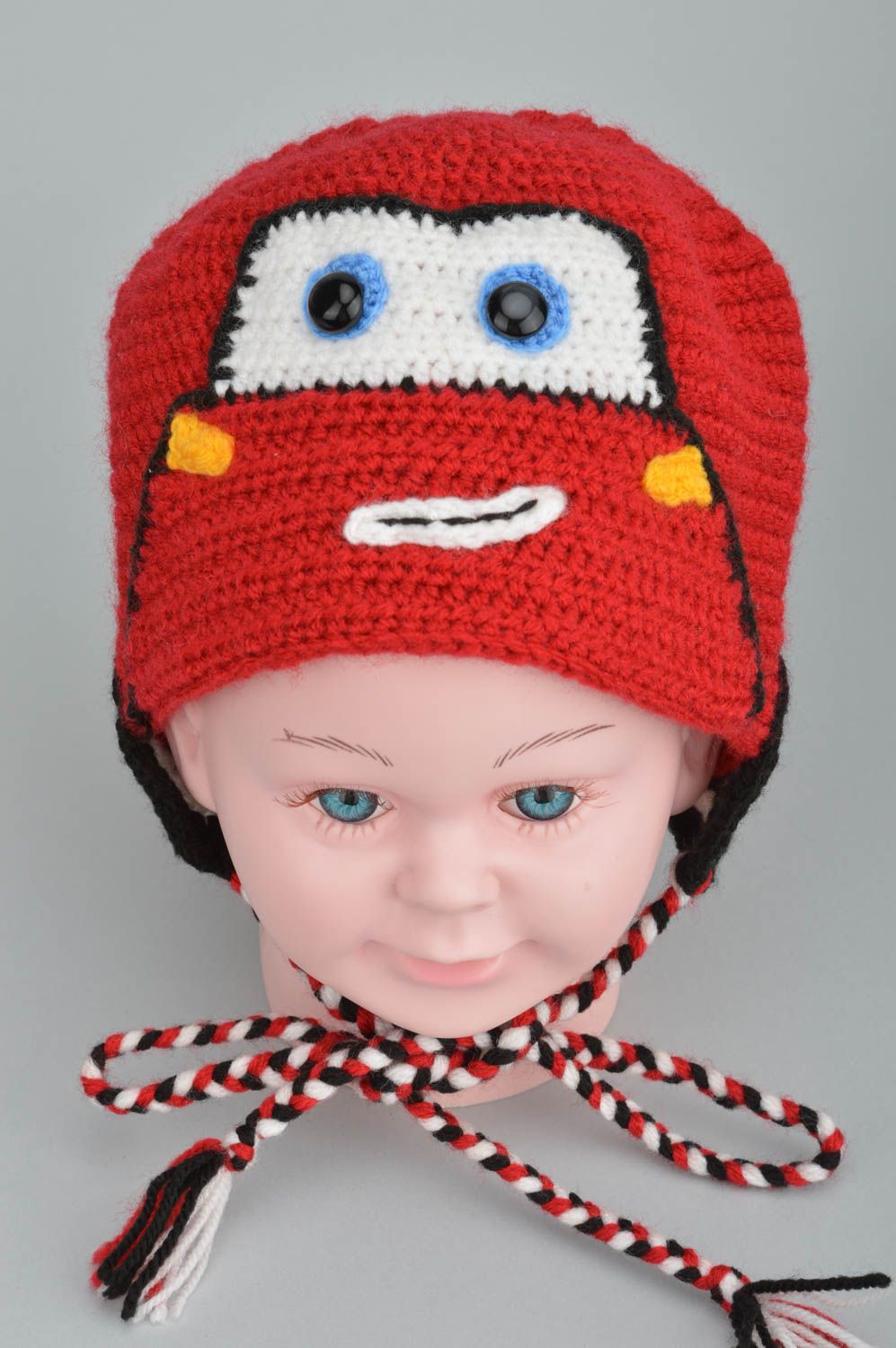 Детская шапка ручной вязки из хлопка и шерсти для мальчика теплая оригинальная фото 3