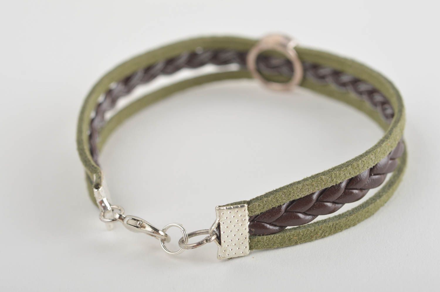 Designer Schmuck handmade Leder Armband Accessoire für Frau Junge Zopf grün foto 4