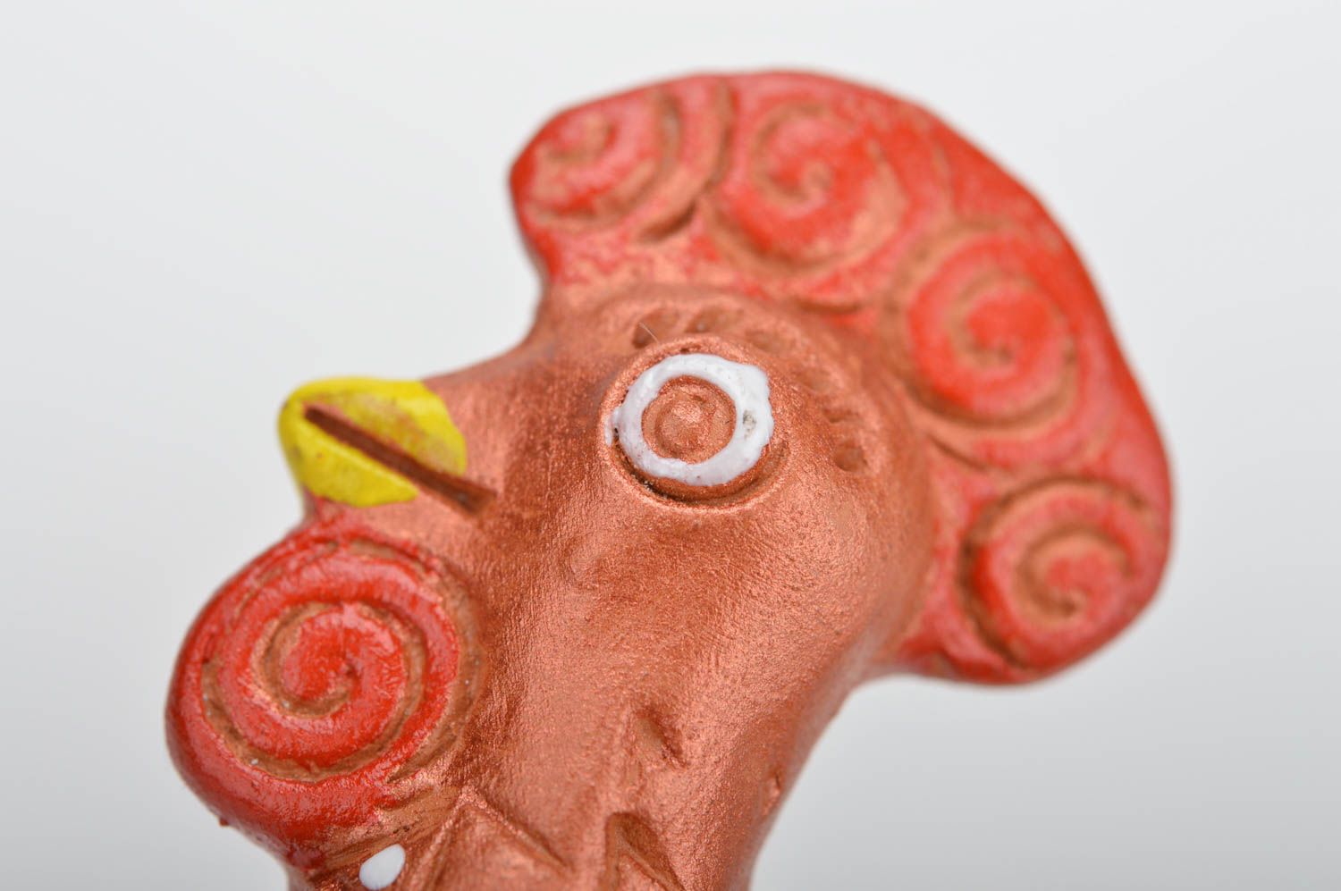 Расписная глиняная игрушка свистулька покрытая глазурью ручной работы Петушок  фото 4