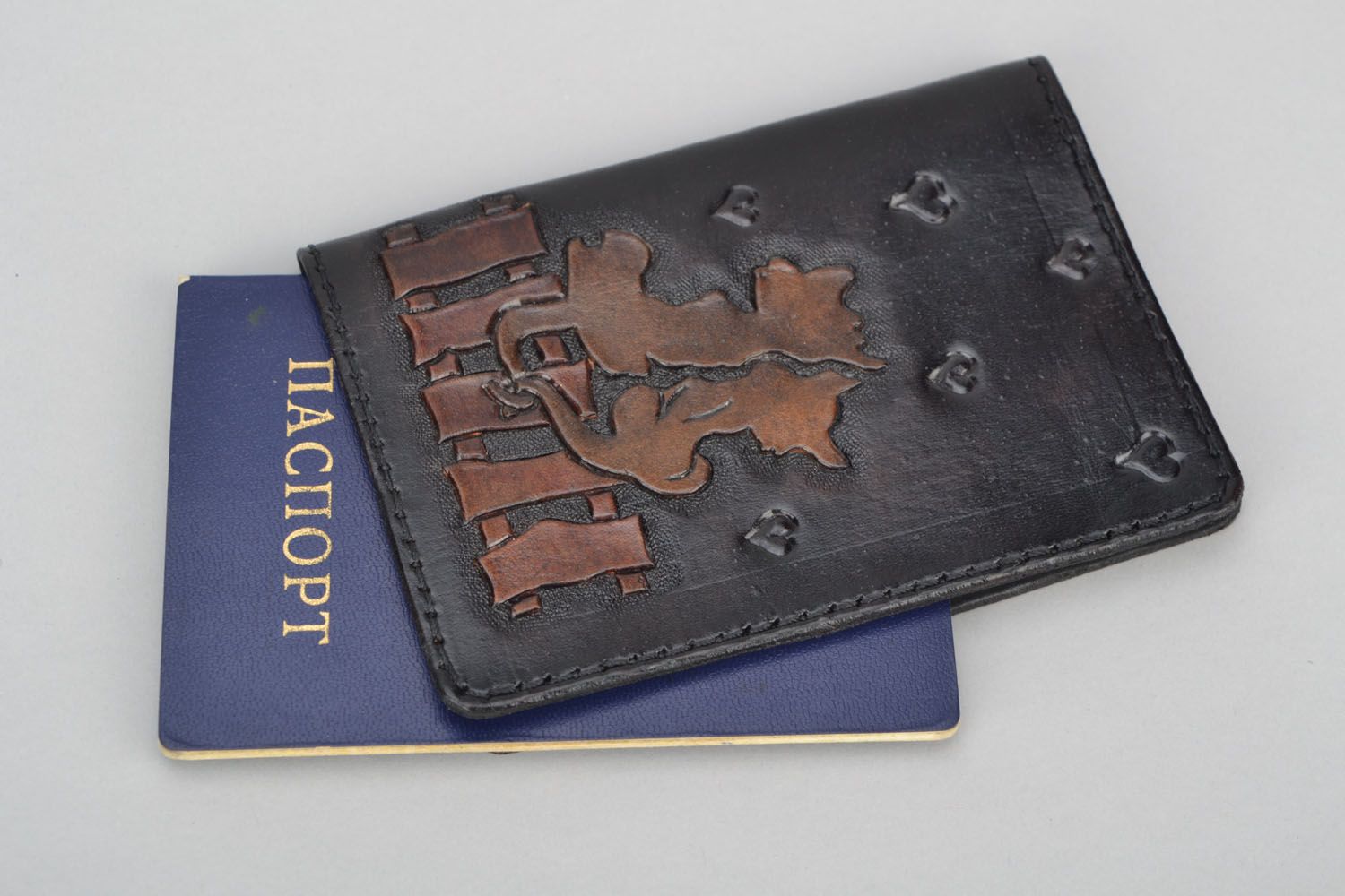 Couverture du passeport en cuir faite main Chats photo 1