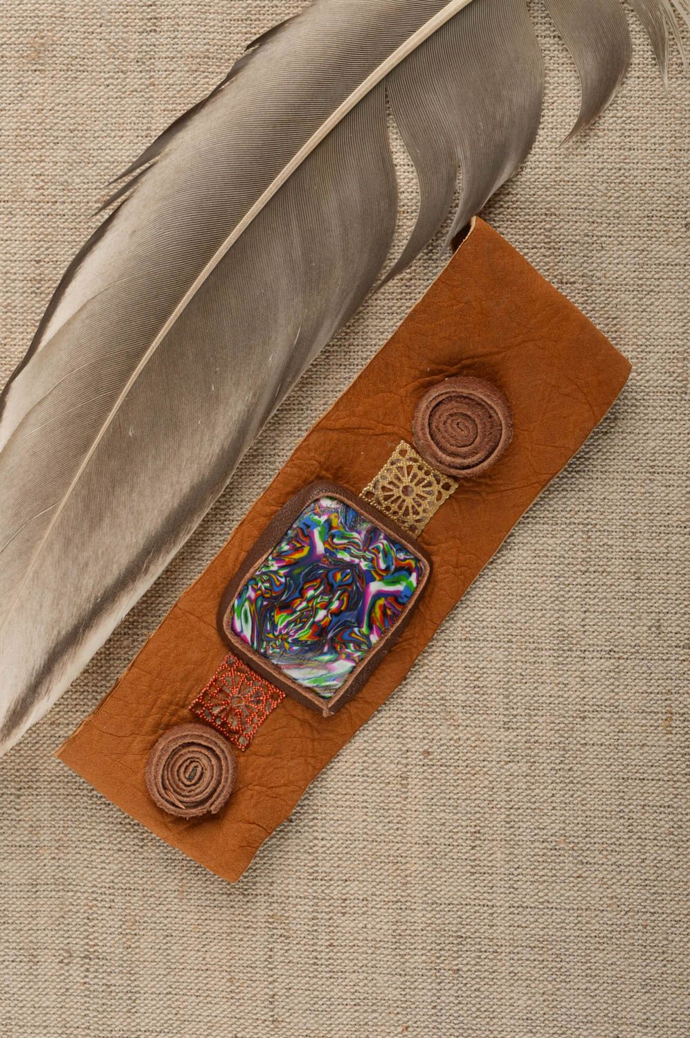 Pulsera de cuero artesanal marrón accesorio para mujer regalo original foto 1