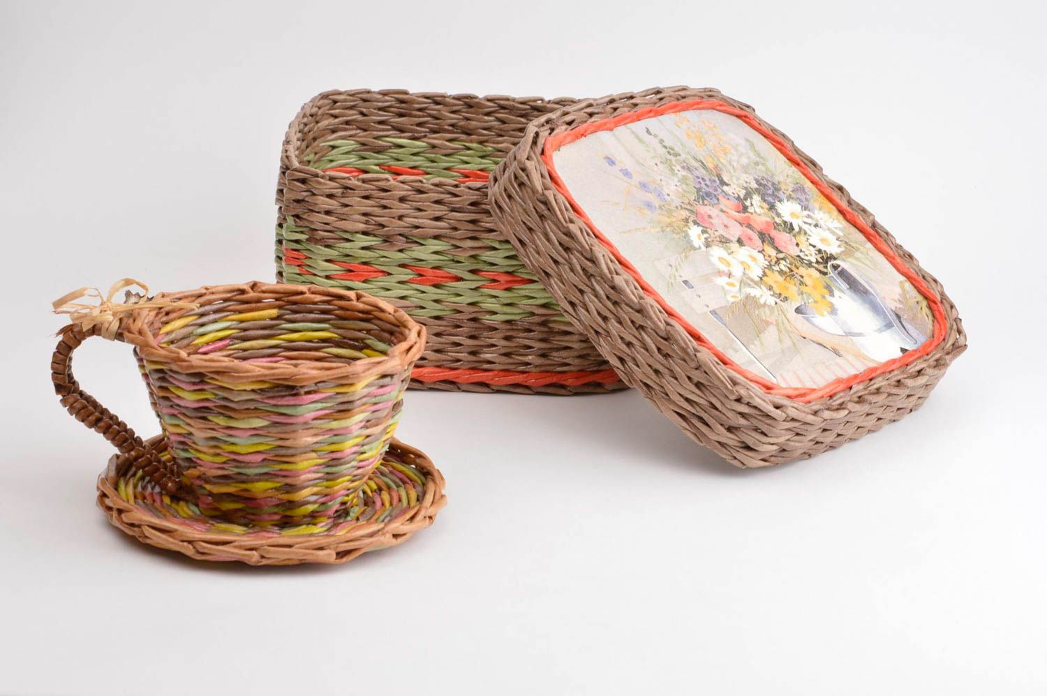 Плетеная корзина ручной работы кашпо для цветов подарочная корзина комплект фото 2