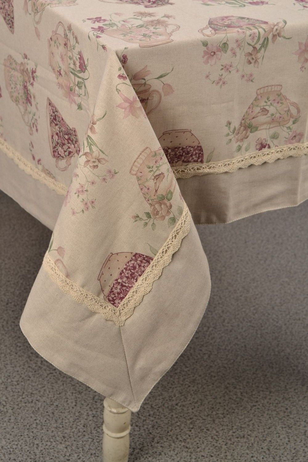 Mantel de mesa rectangular de algodón y poliamida con encaje foto 2