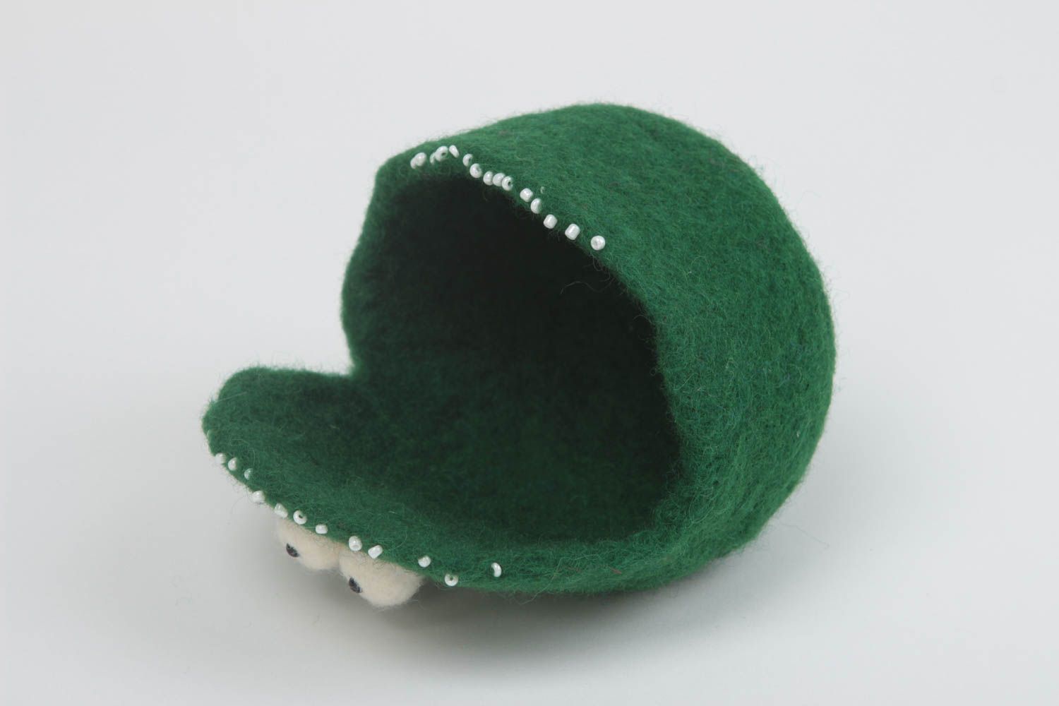 Boîte à bijoux verte faite main Doudou monstre en laine Cadeau pour fille photo 2