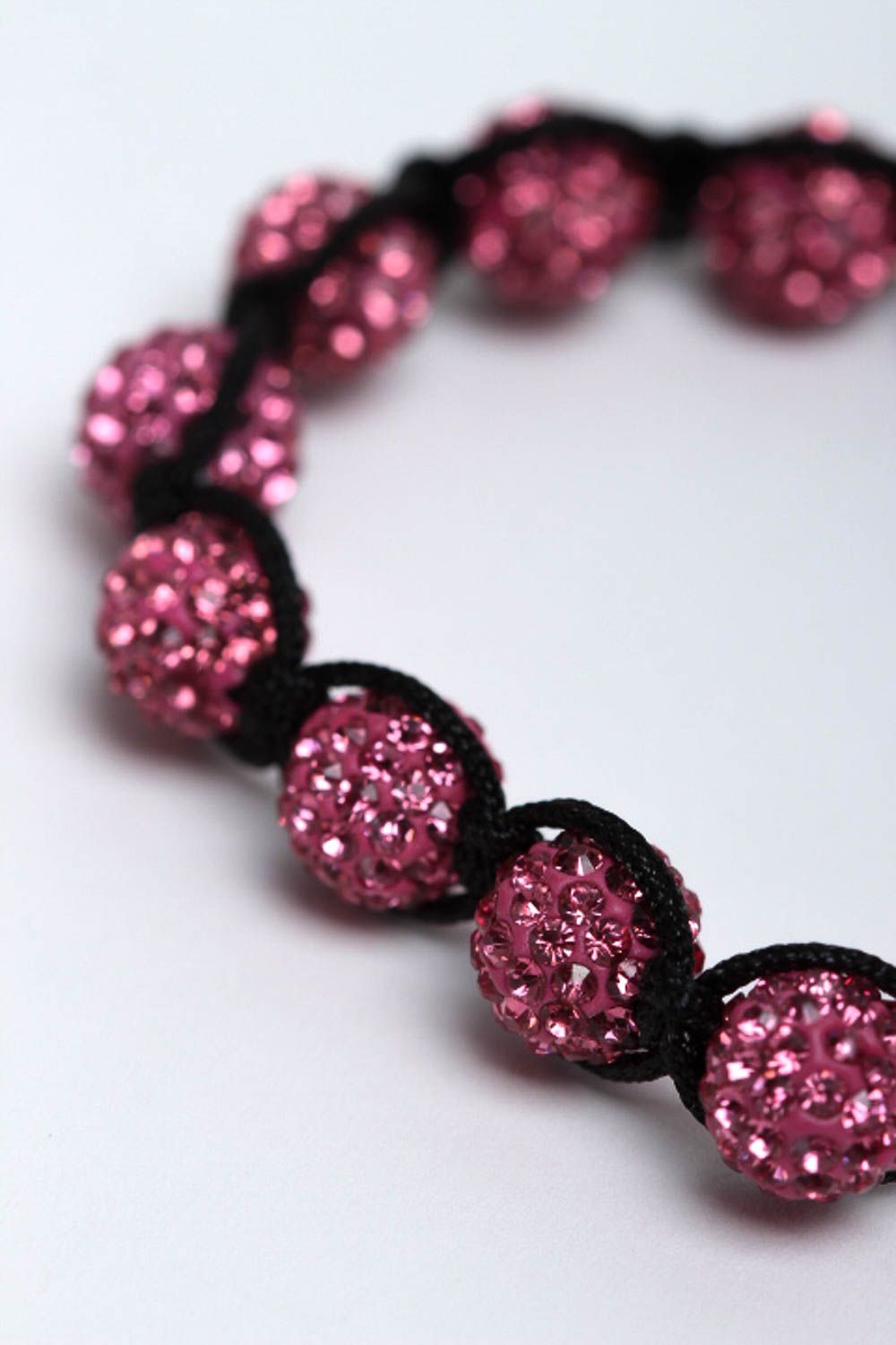 Strand pink and black beads bracelet on the black cord for women photo 3