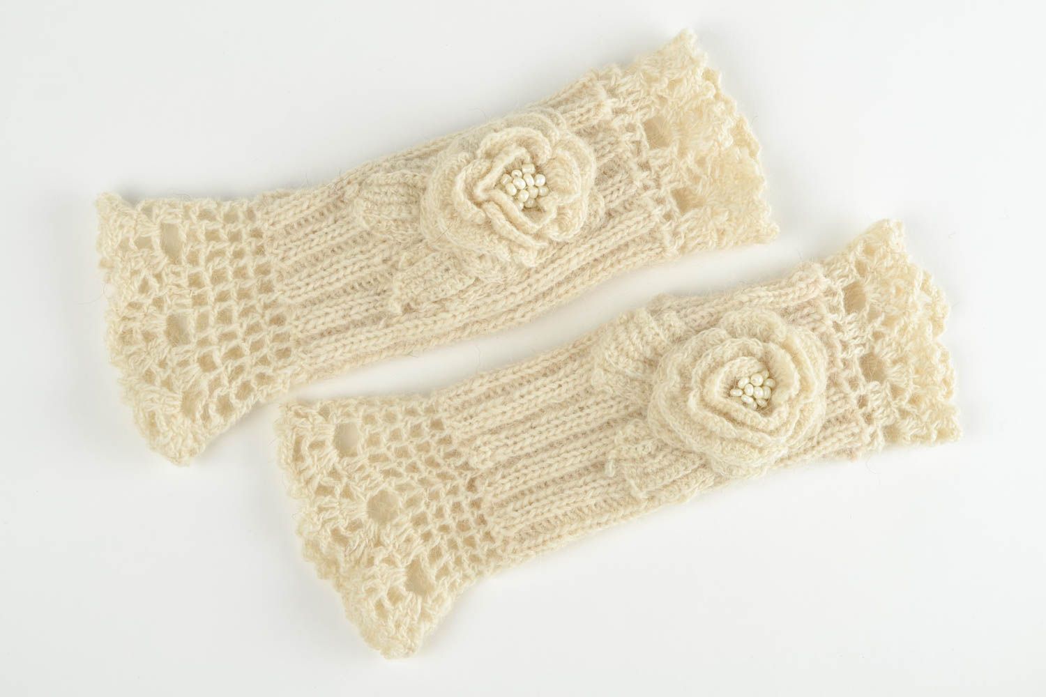 Mitaines tricot faites main Gants mitaines Accessoire femme crochet blanches photo 2