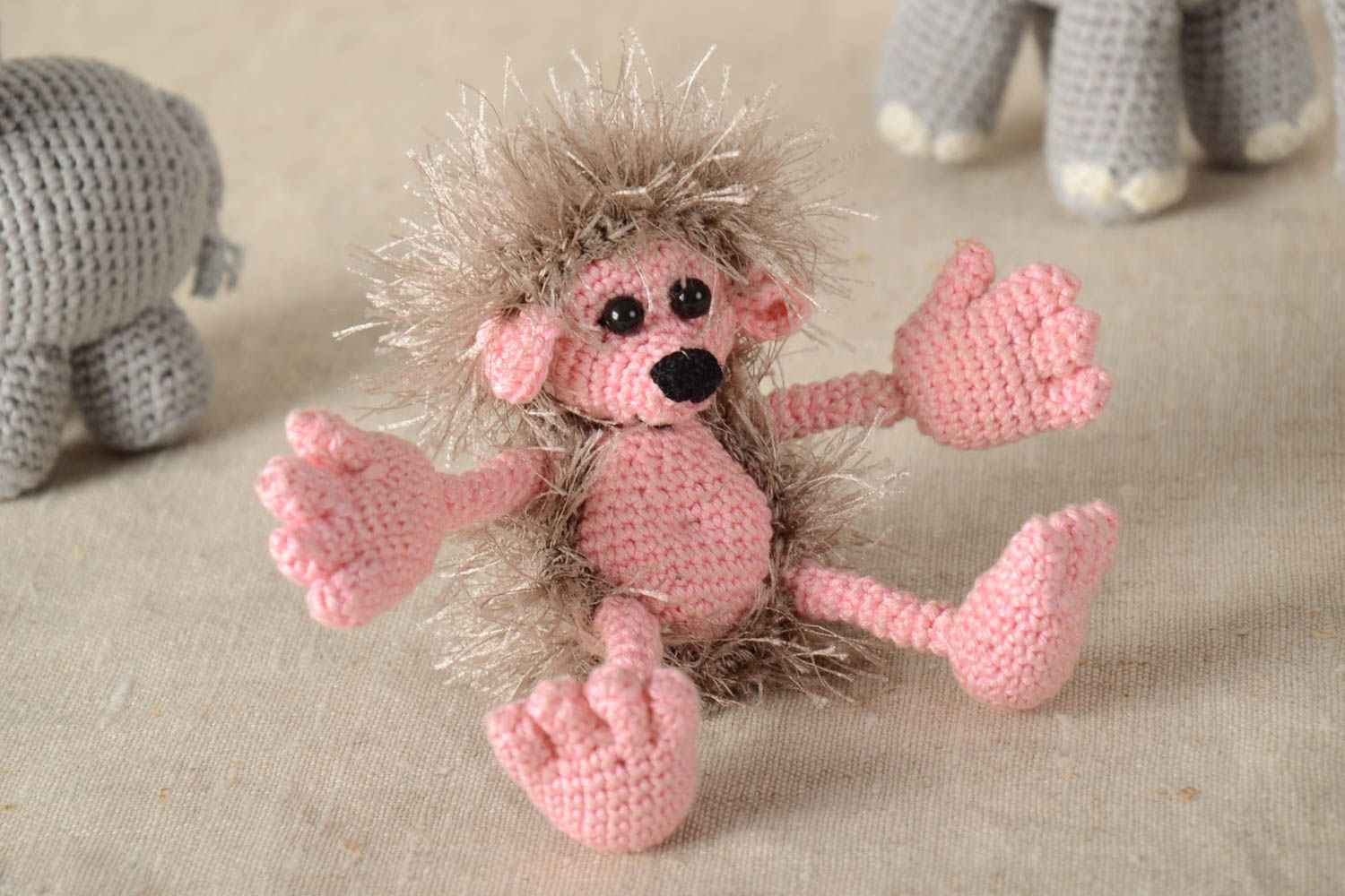 Handmade crocheted toy stylish unusual toy for kids funny hedgehog toy photo 1