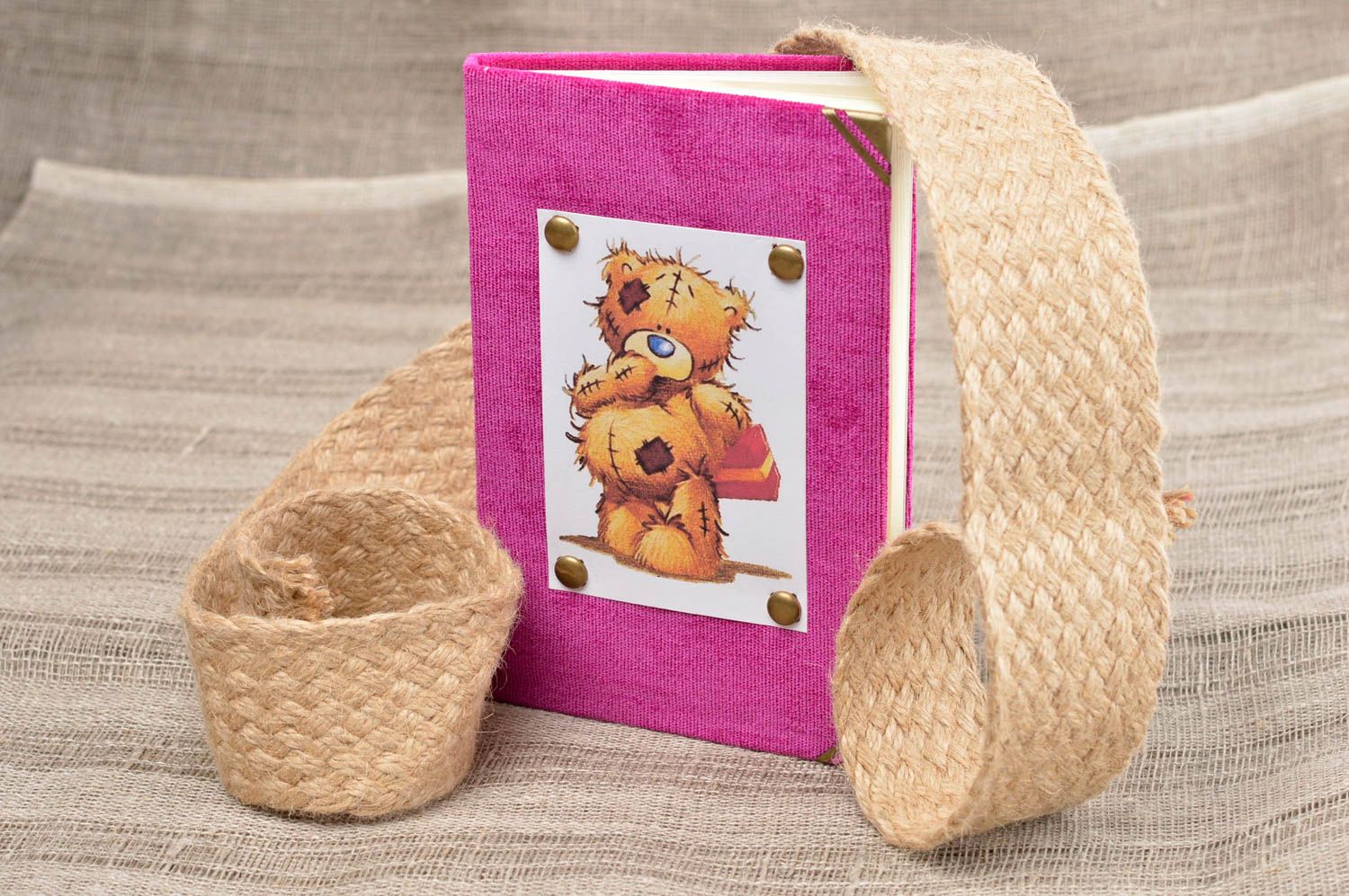 Bloc de notas artesanal rosa con oso libreta personalizada regalo original foto 1