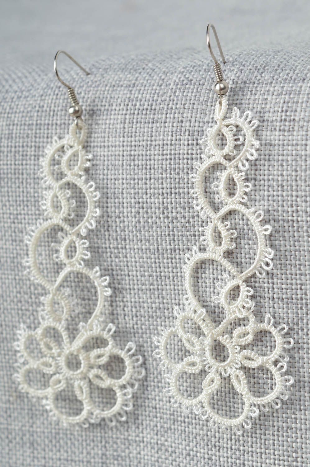 Handmade woven lace earrings textile earrings bridal jewelry designs gift ideas photo 2