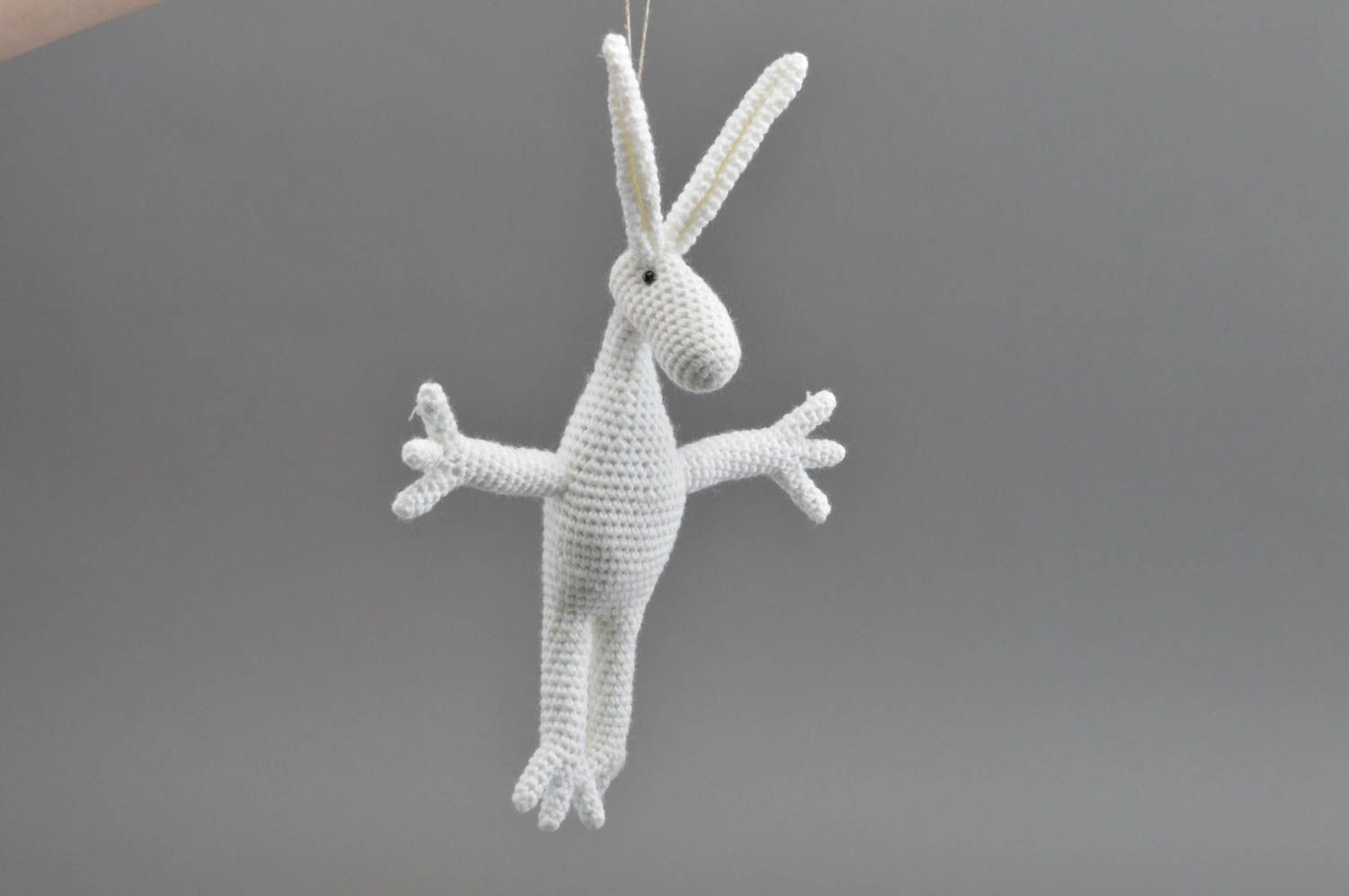 Unusual beautiful handmade white soft toy crocheted of acrylic threads photo 4