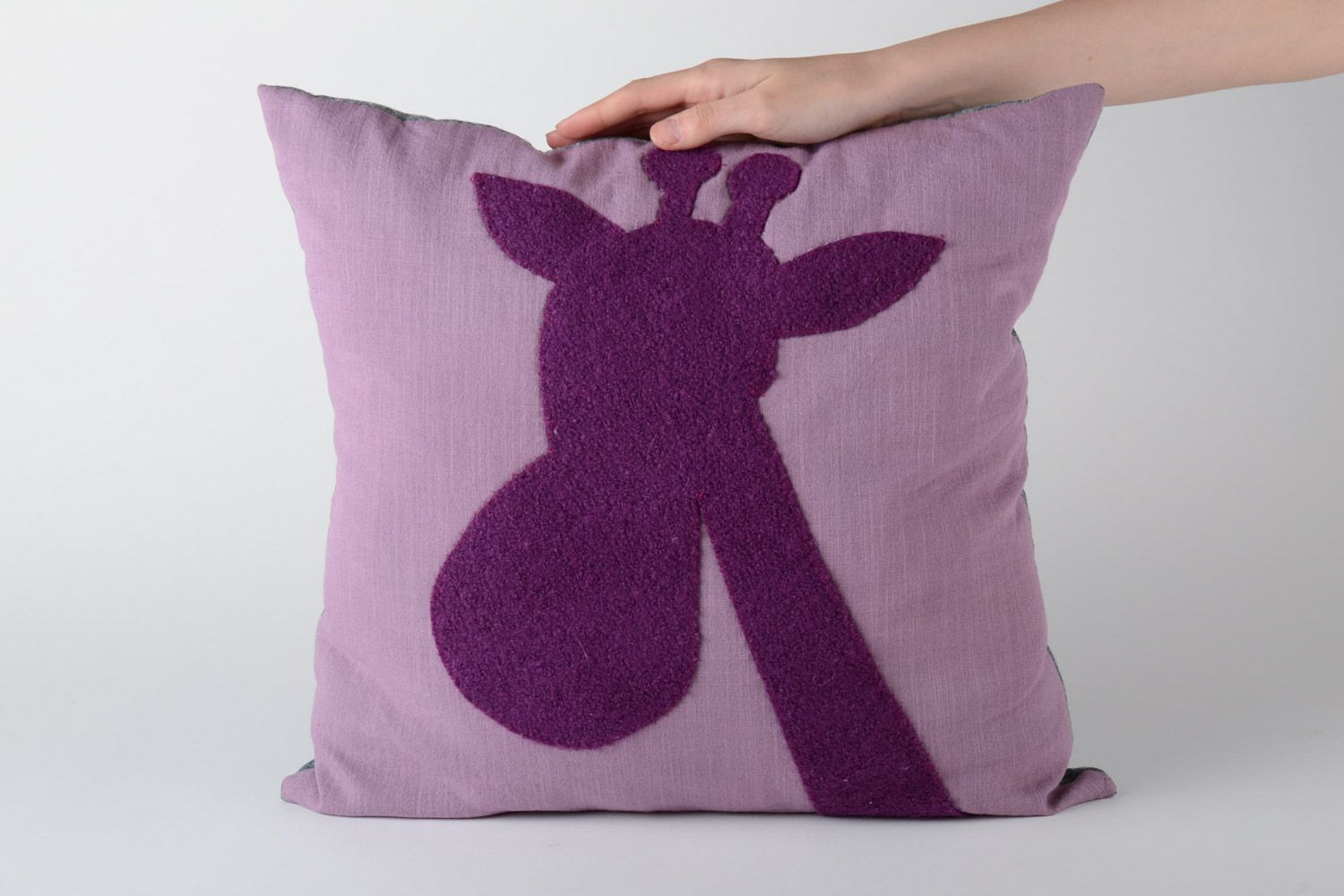 Handmade lilac sofa cushion with applique and comfortabe zipper for children photo 5