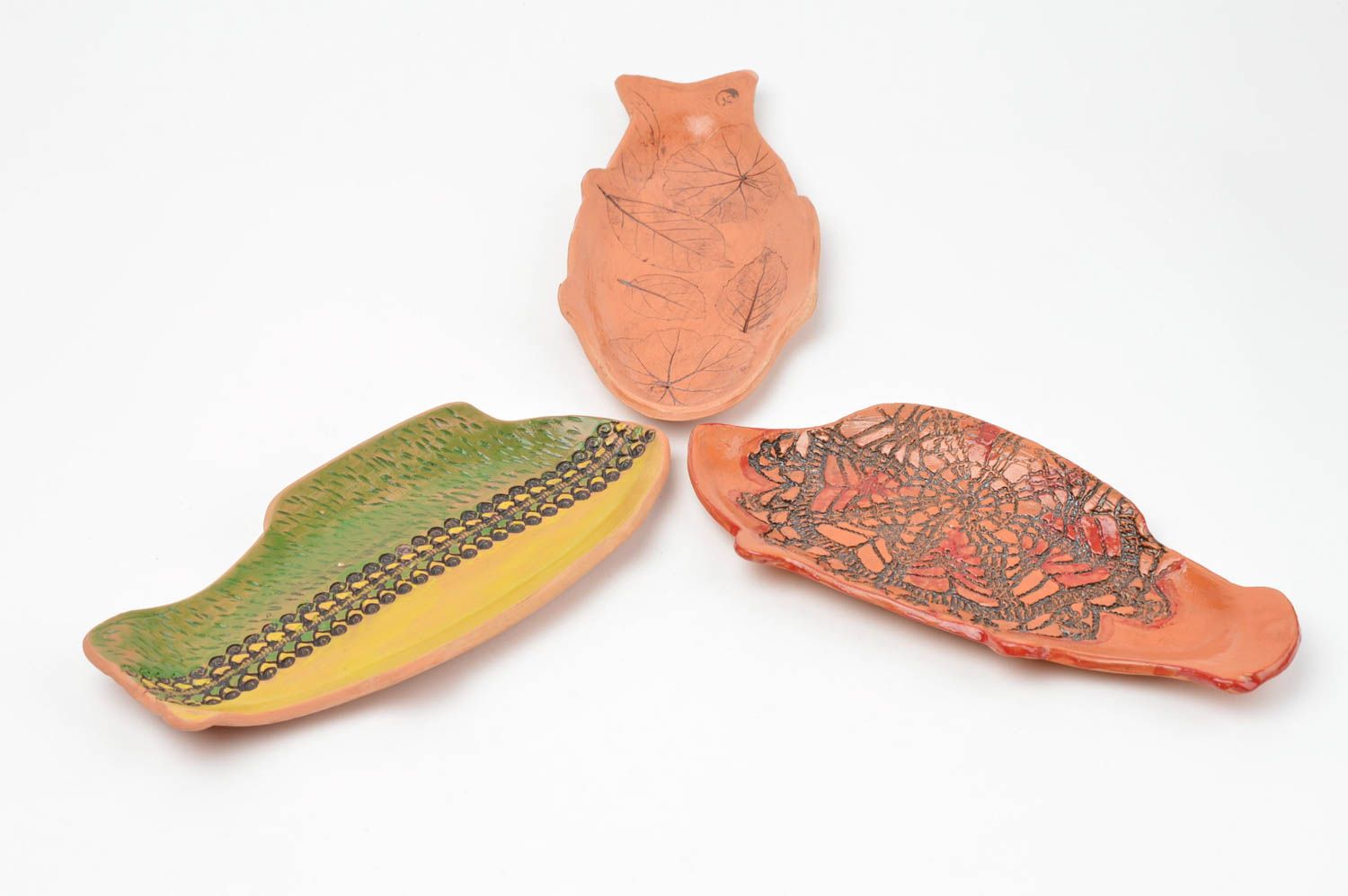 Set of 3 handmade decorative ceramic plates painted clay plates gift ideas photo 4