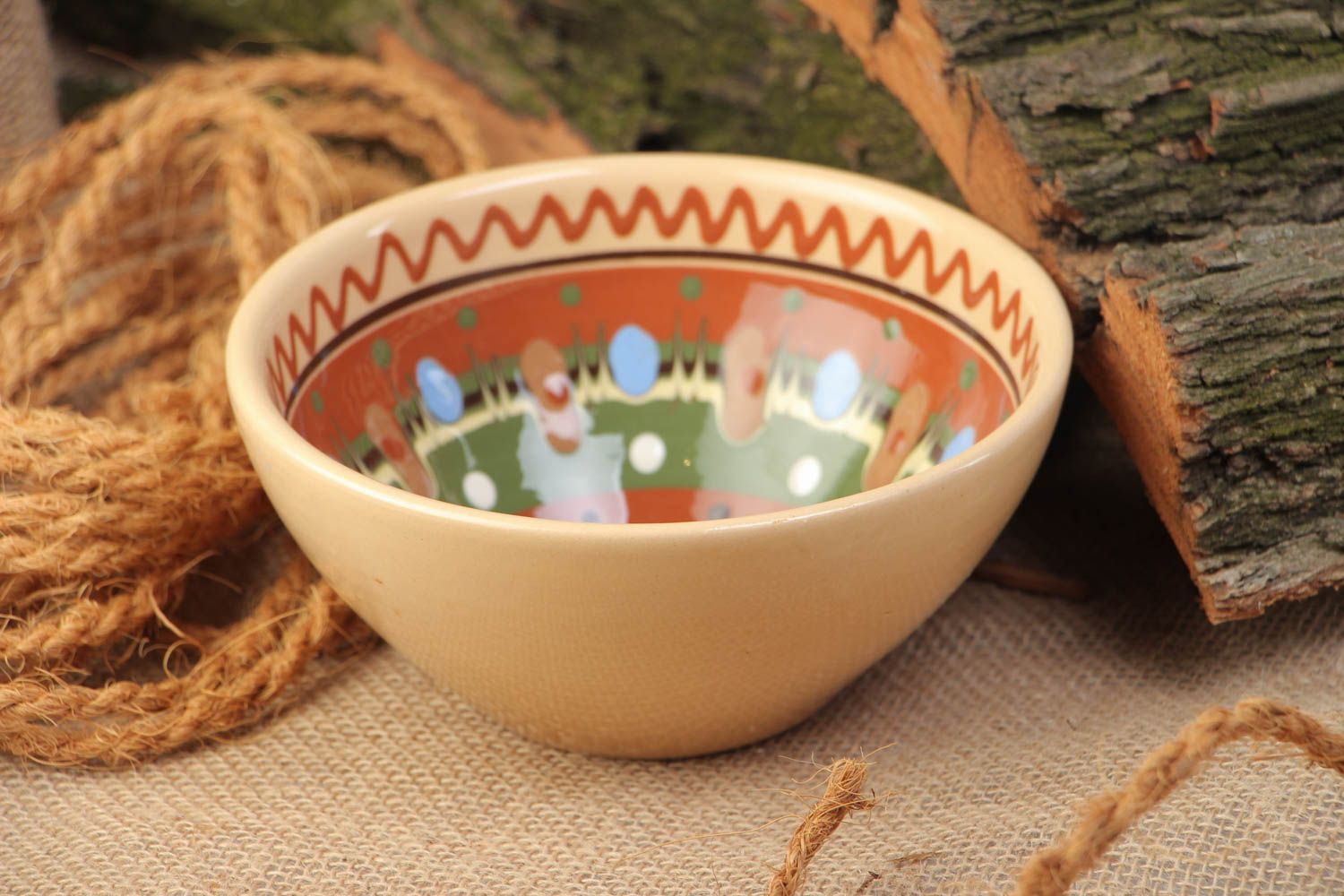 Beautiful colorful small handmade painted ceramic bowl 400 ml photo 1