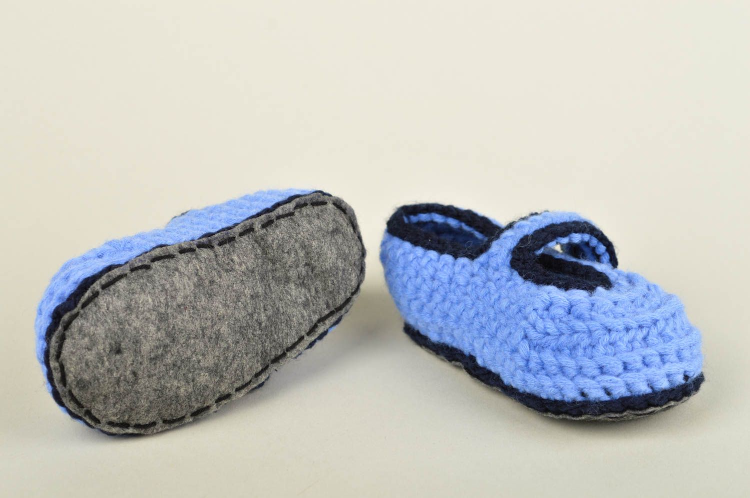 Handmade crocheted baby bootees designer blue baby bootees shoes for boys photo 2