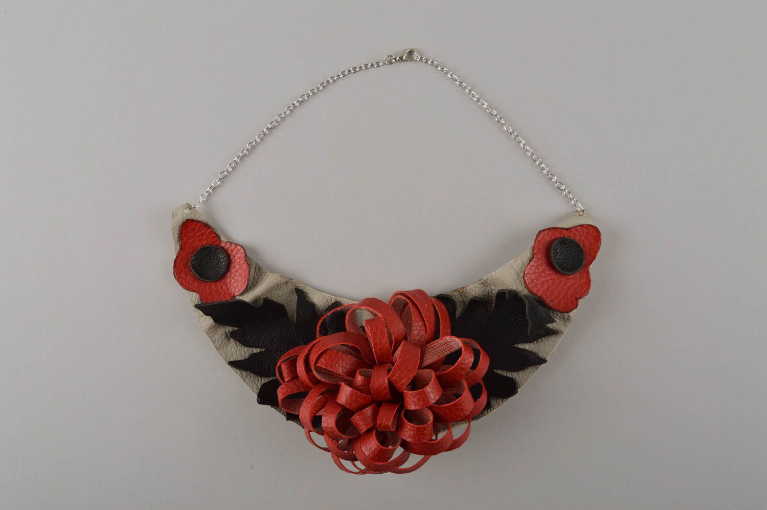 Red leather necklace accessory made of leather cute necklace with flower photo 2