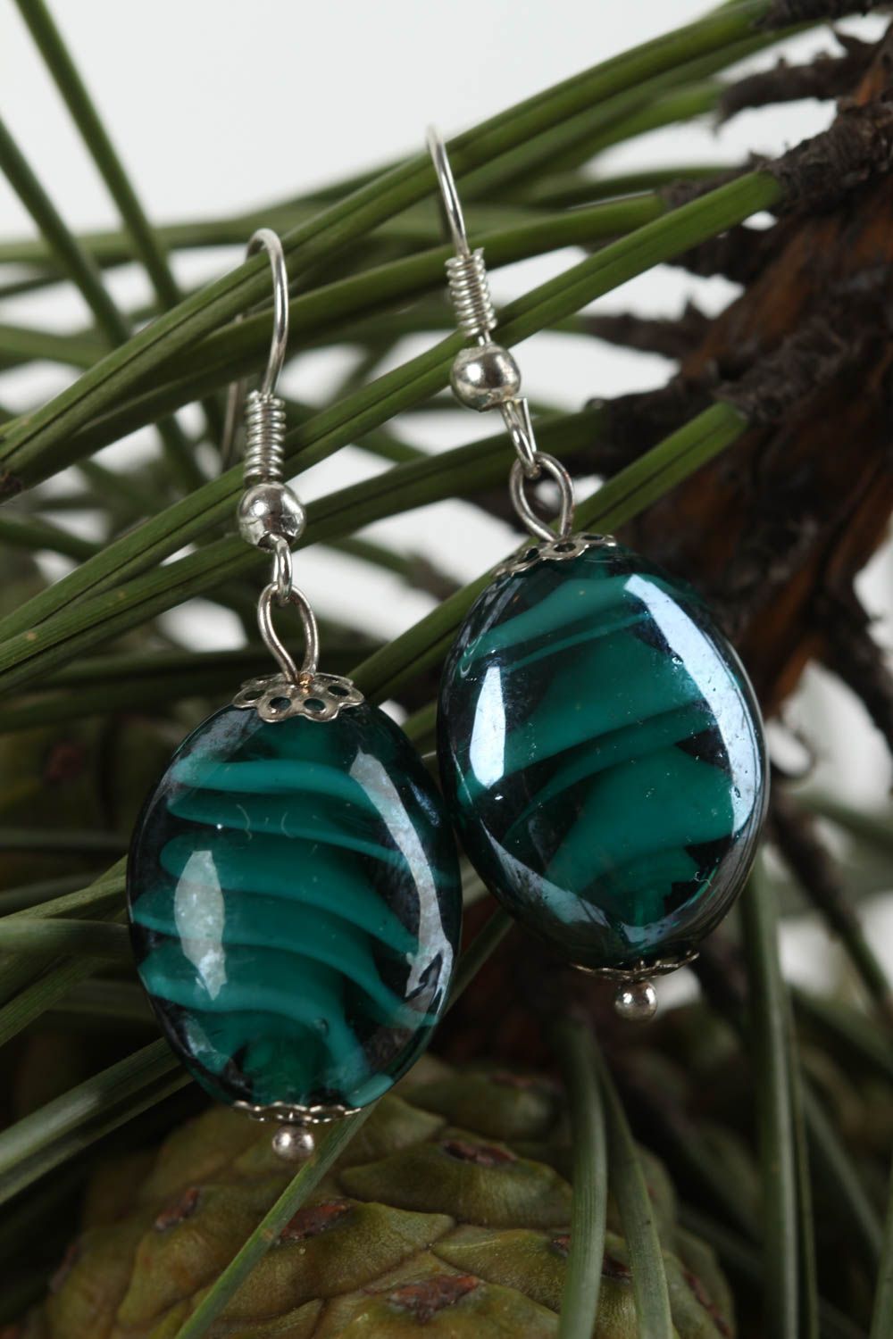 Handmade green earrings stylish glass accessories beautiful elite jewelry photo 1