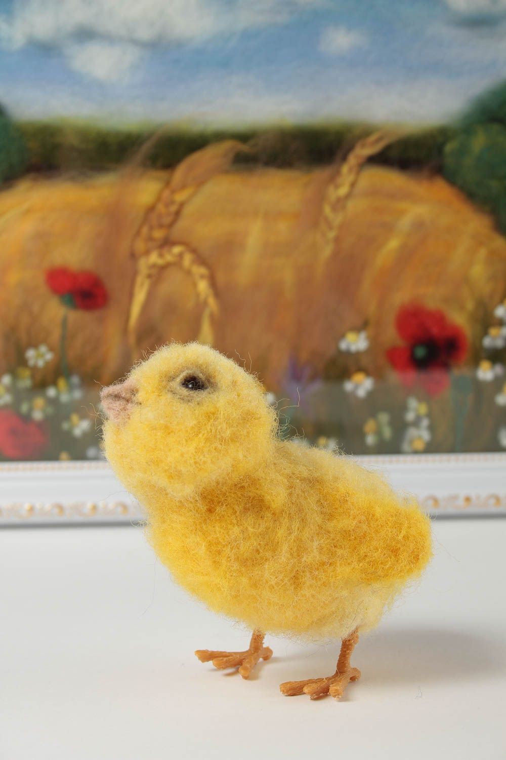 Peluche poulet jaune faite main Jouet en laine feutrée petit Déco maison photo 1