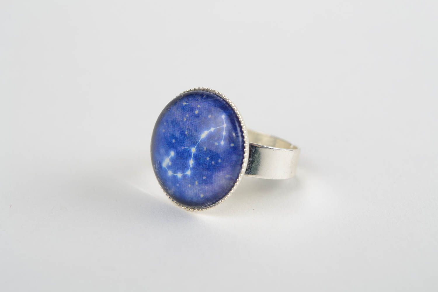 Handmade designer round top metal ring with glass element Scorpio zodiac sign photo 3