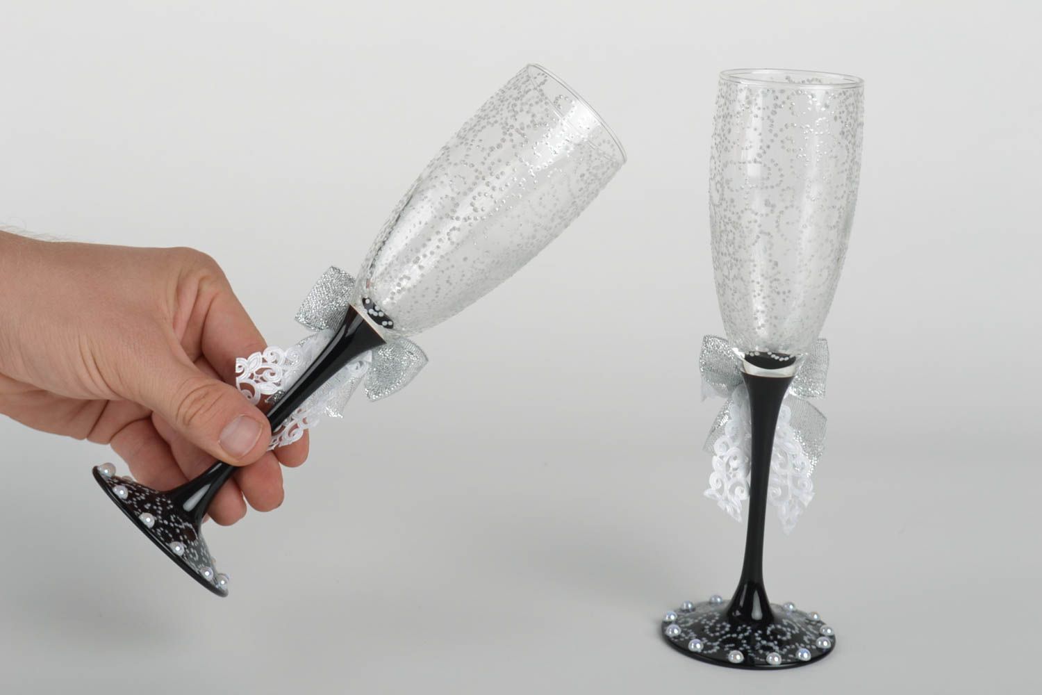 Copas para novios hechos a mano vasos de cristal decorados decoración de mesa  foto 4
