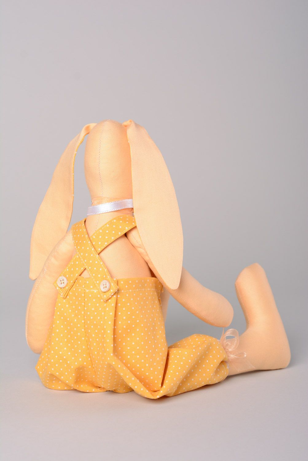 Handmade designer soft toy sewn of natural fabrics in yellow color palette Rabbit photo 5
