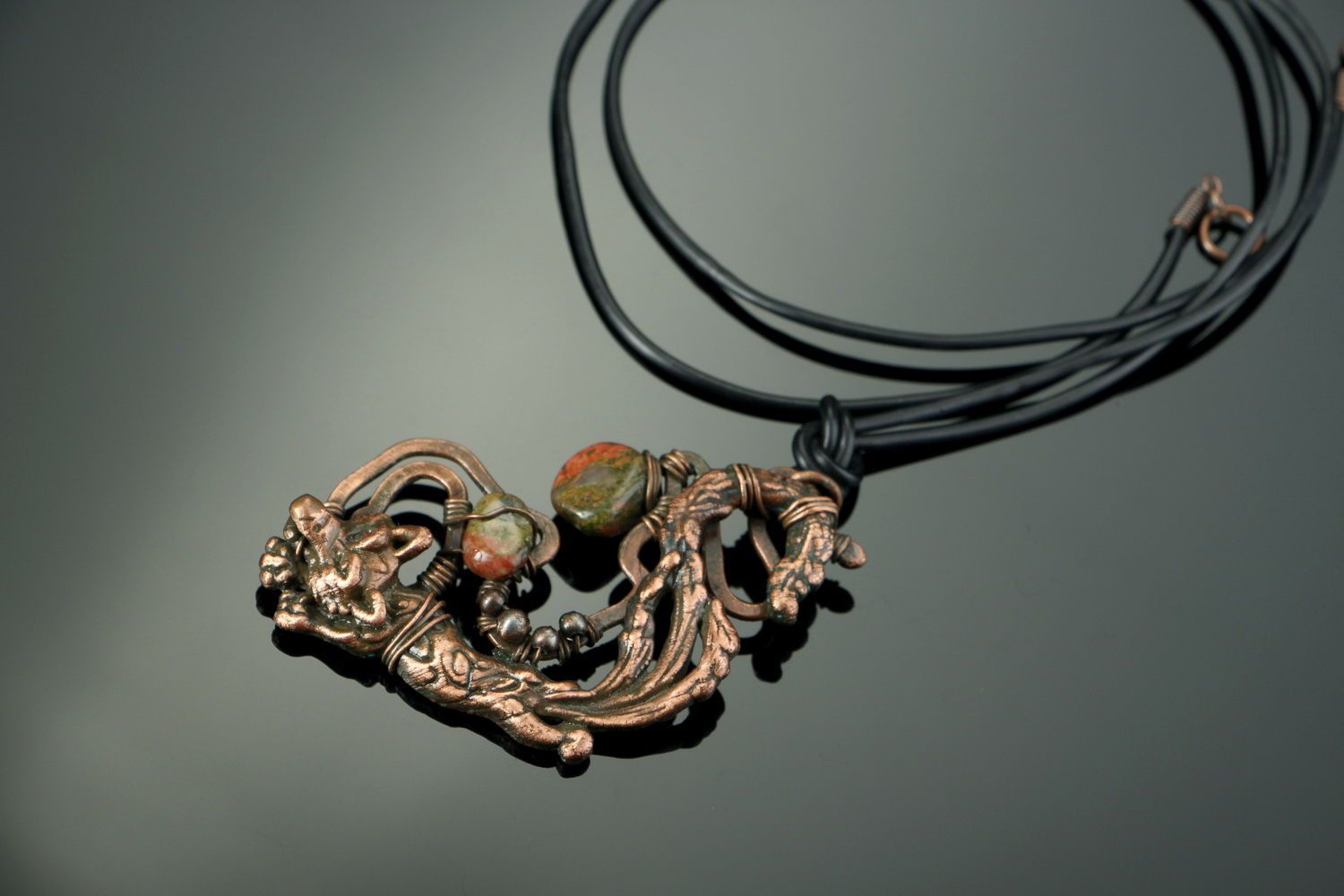Copper pendant with unakite photo 2