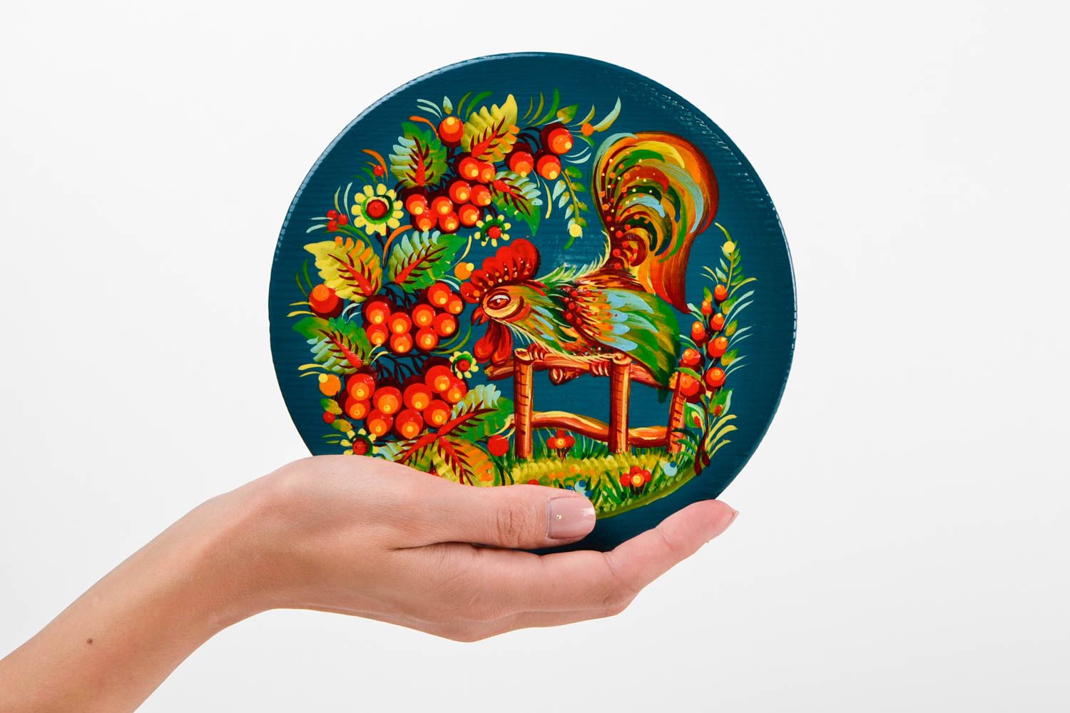 Подарочная тарелка ручной работы деревянная посуда декор на стену Петриковка фото 2