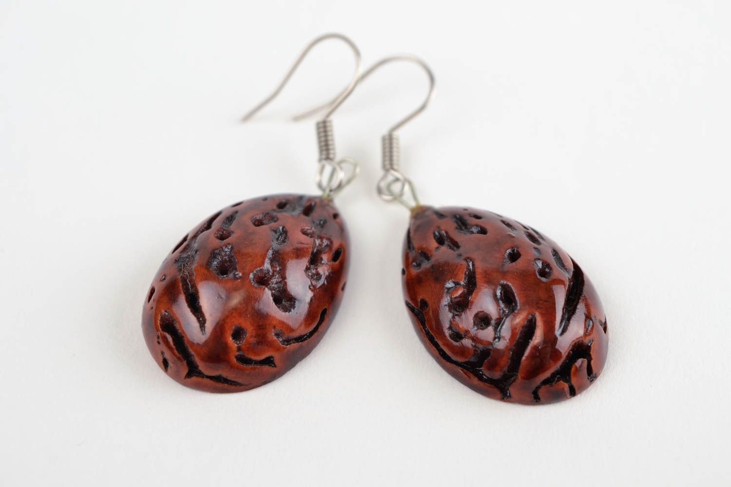 Handmade Damen Schmuck Holz Ohrringe Accessoires für Frauen aus Aprikosenkernen foto 3