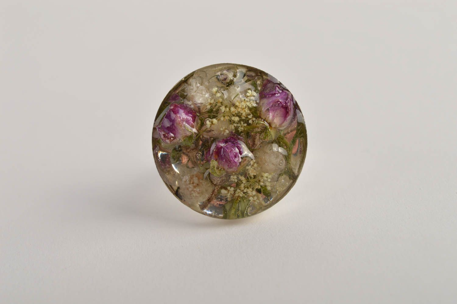 Кольцо ручной работы кольцо из эпоксидной смолы и цветов модное кольцо авторское фото 3