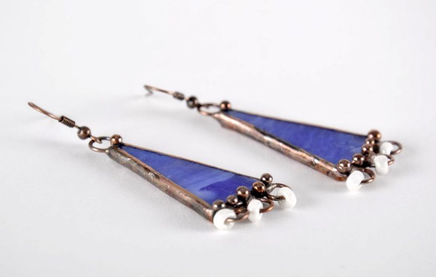 Blue stained glass earrings photo 1