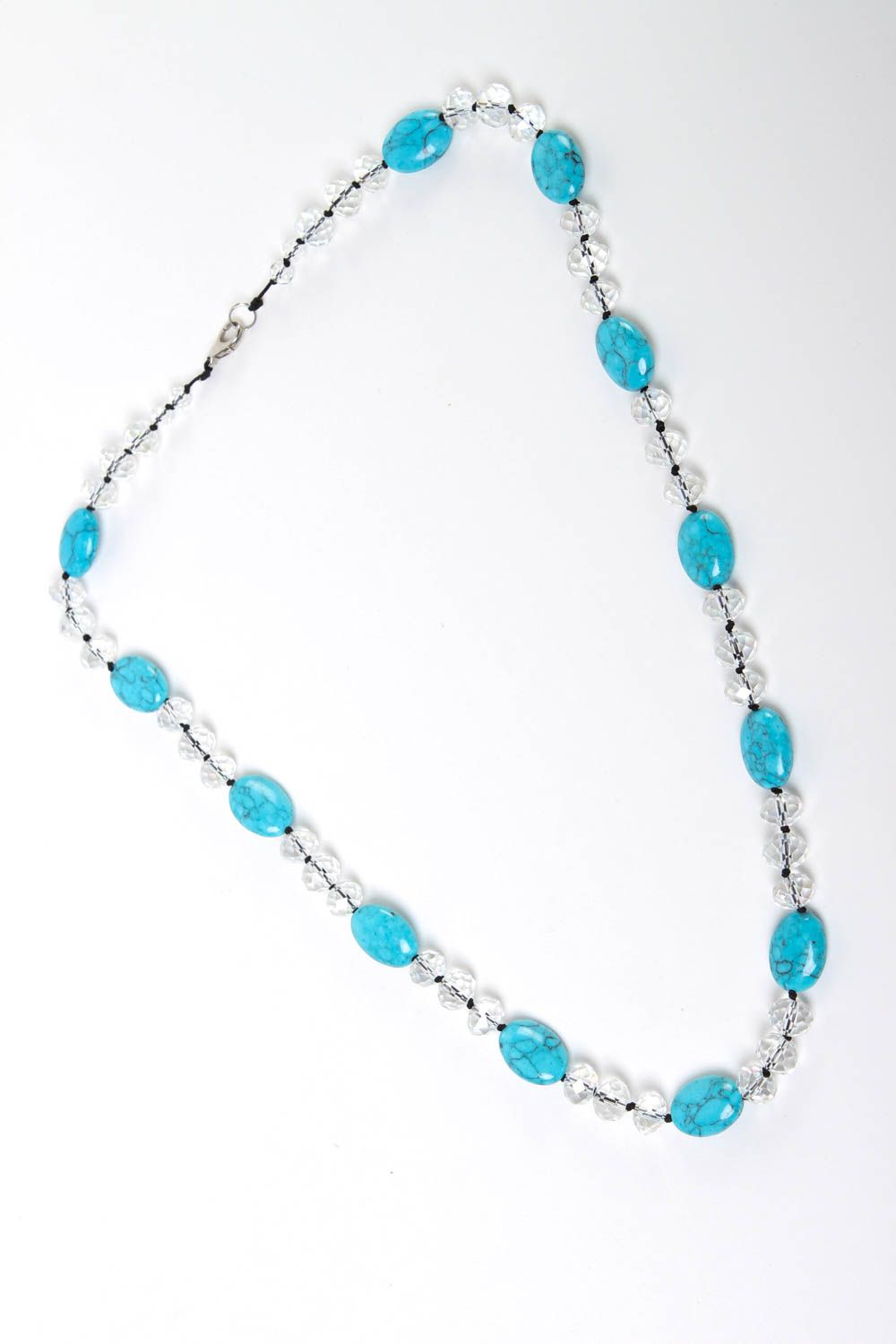 Handmade Perlen Schmuck Halskette Frauen Damen Accessoire blau lang aus Türkis foto 2