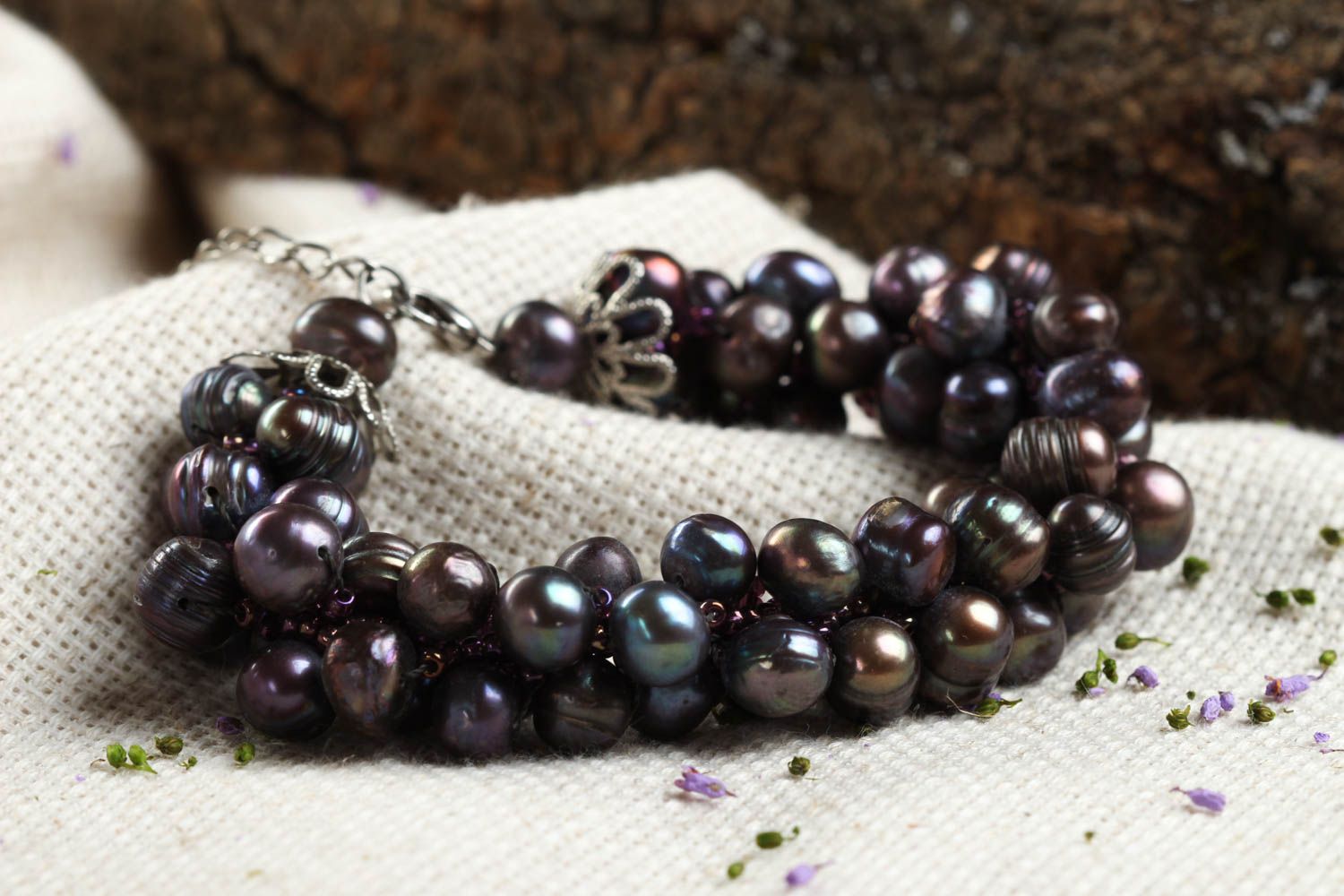 Bracelet perles noires Bijou fait main Cadeau femme cristal tchèque design photo 1