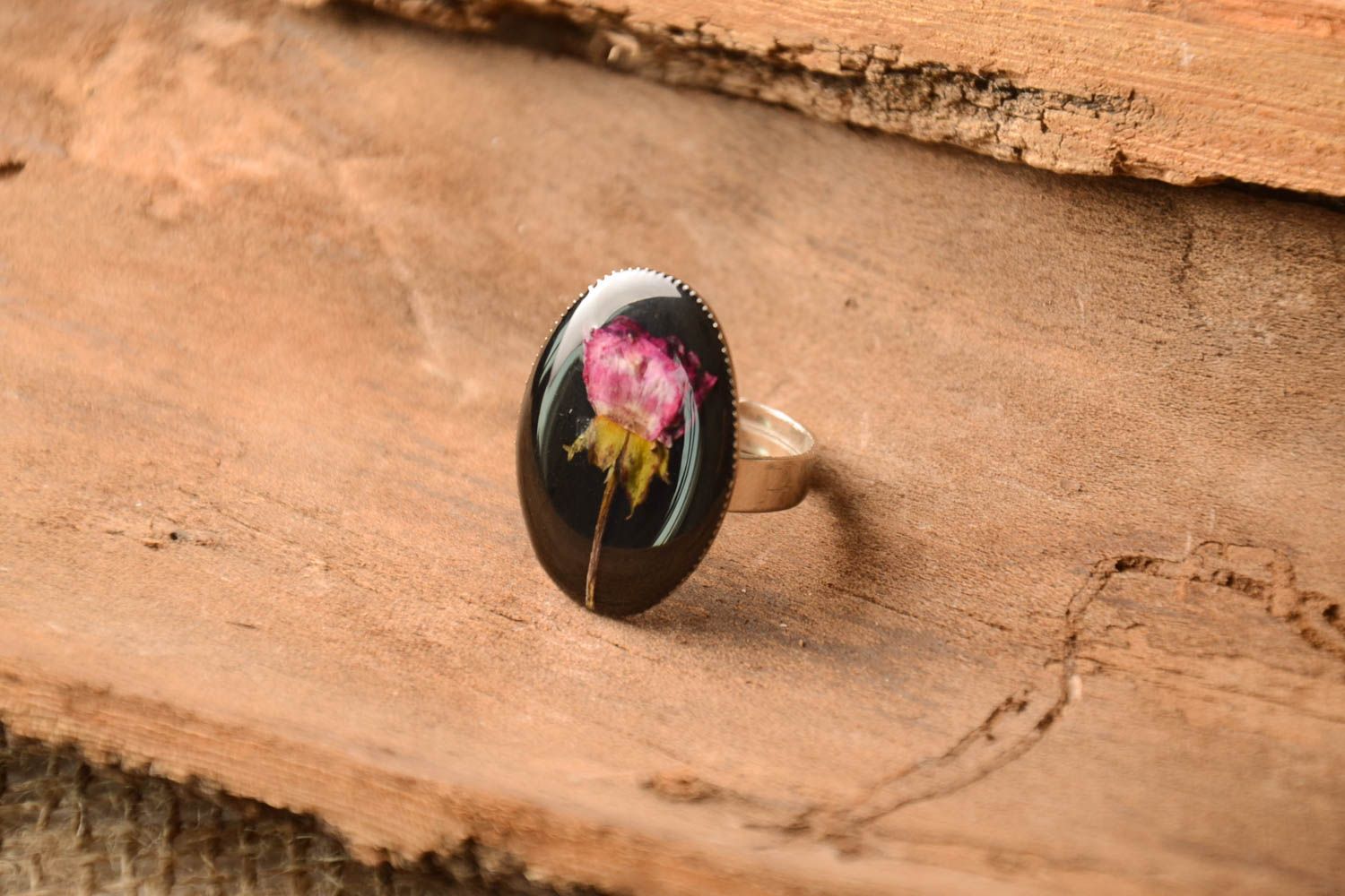Кольцо ручной работы кольцо из эпоксидной смолы модное кольцо с чайной розой фото 1