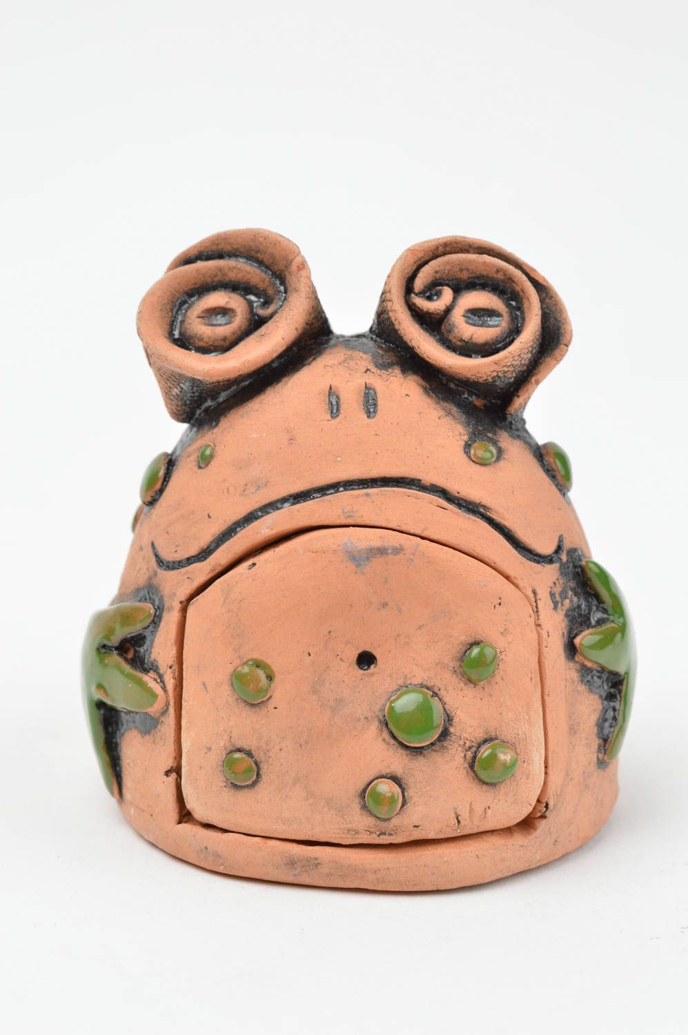 Schöne originelle handgemachte Schatulle aus Keramik in Form vom Frosch foto 2