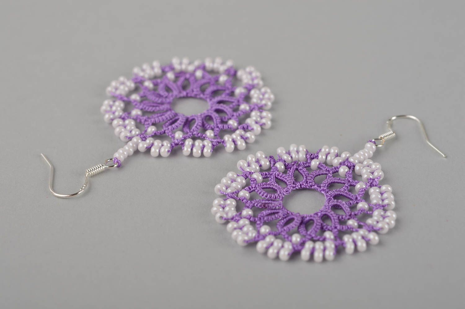Stylish handmade woven thread earrings beaded earrings textile jewelry designs photo 5