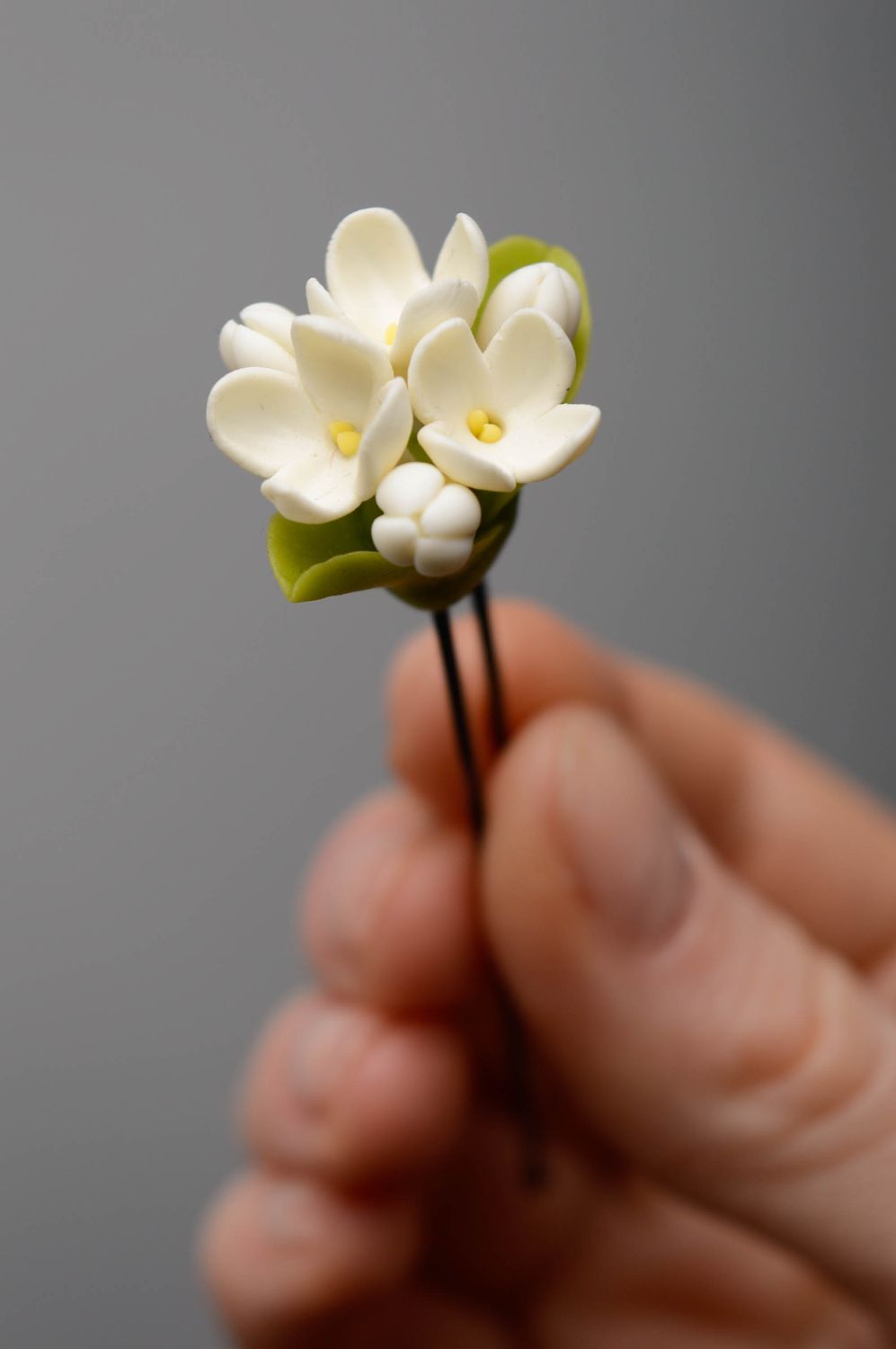 Cold porcelain hairpin with flower photo 3