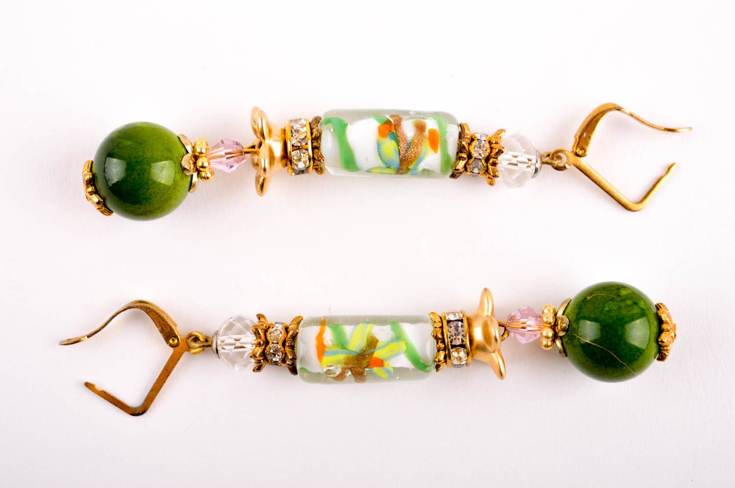 Boucles d'oreilles perles Bijou fait main vertes longues Accessoire femme design photo 5