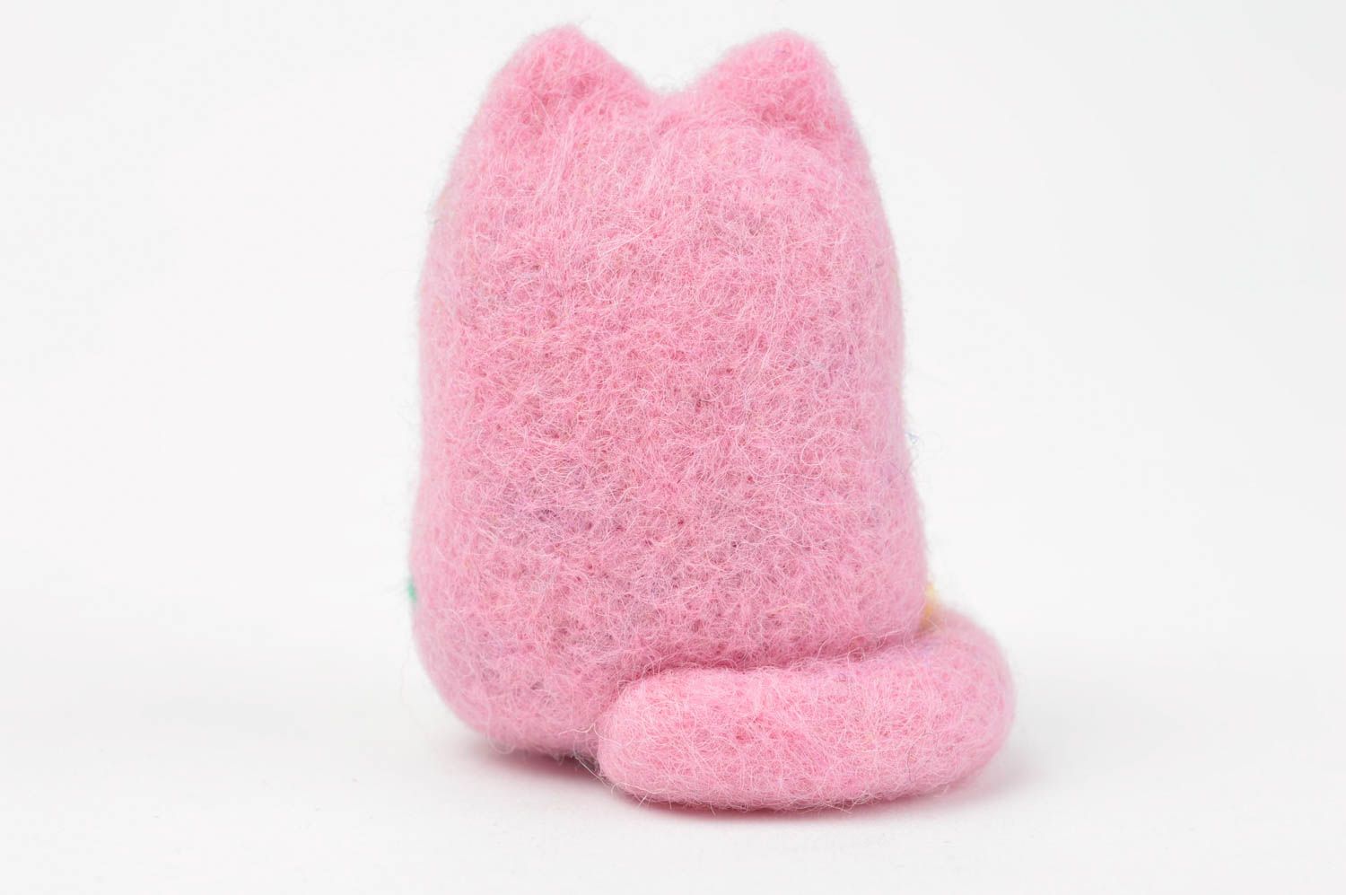 Peluche décorative fait main Jouet en laine Cadeau enfant original chat rose photo 4