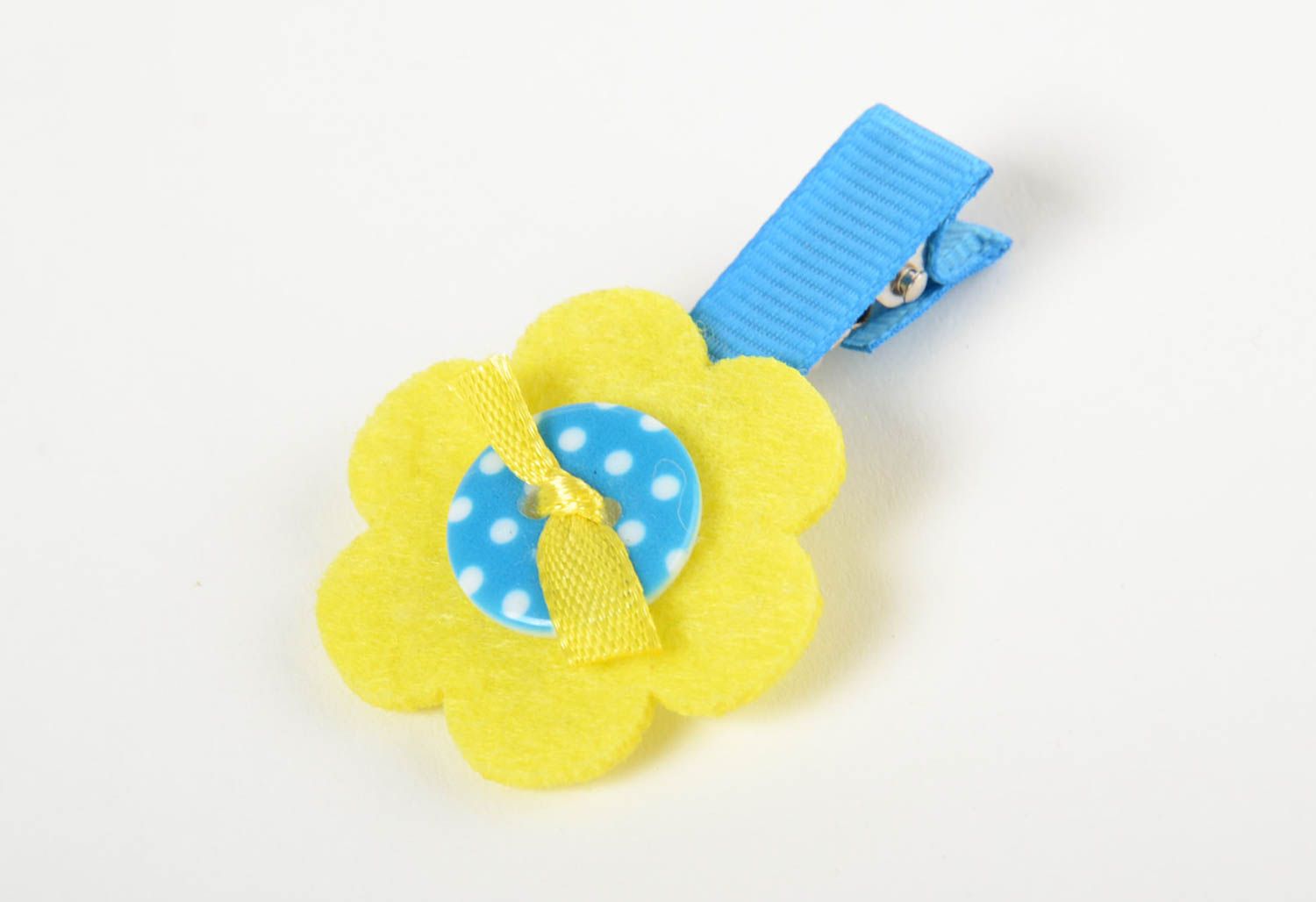 Yellow hairpin made of rep ribbons handmade children's fleece barrette photo 2