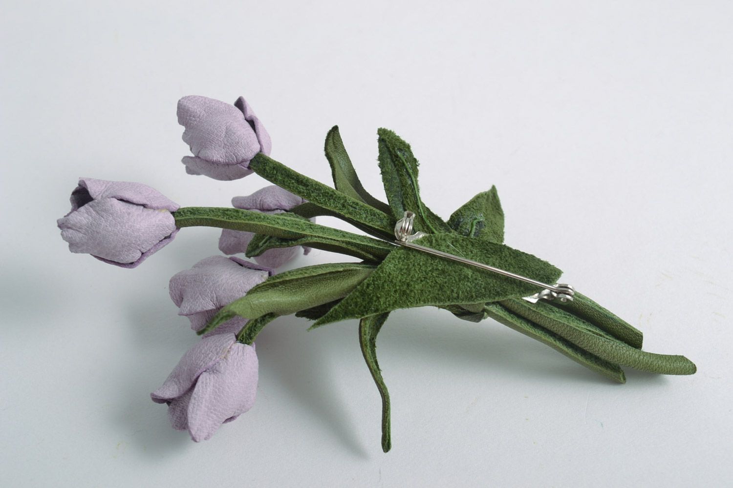 Voluminöse künstlerische Leder Brosche Tulpen Schmuck für Frauen handmade  foto 5