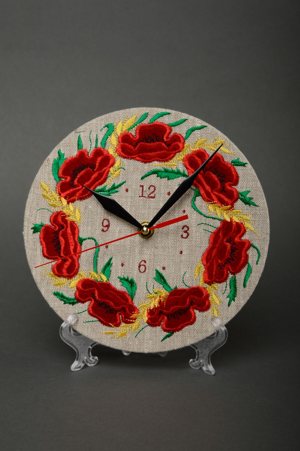 Unusual round wall clock with embroidery photo 1