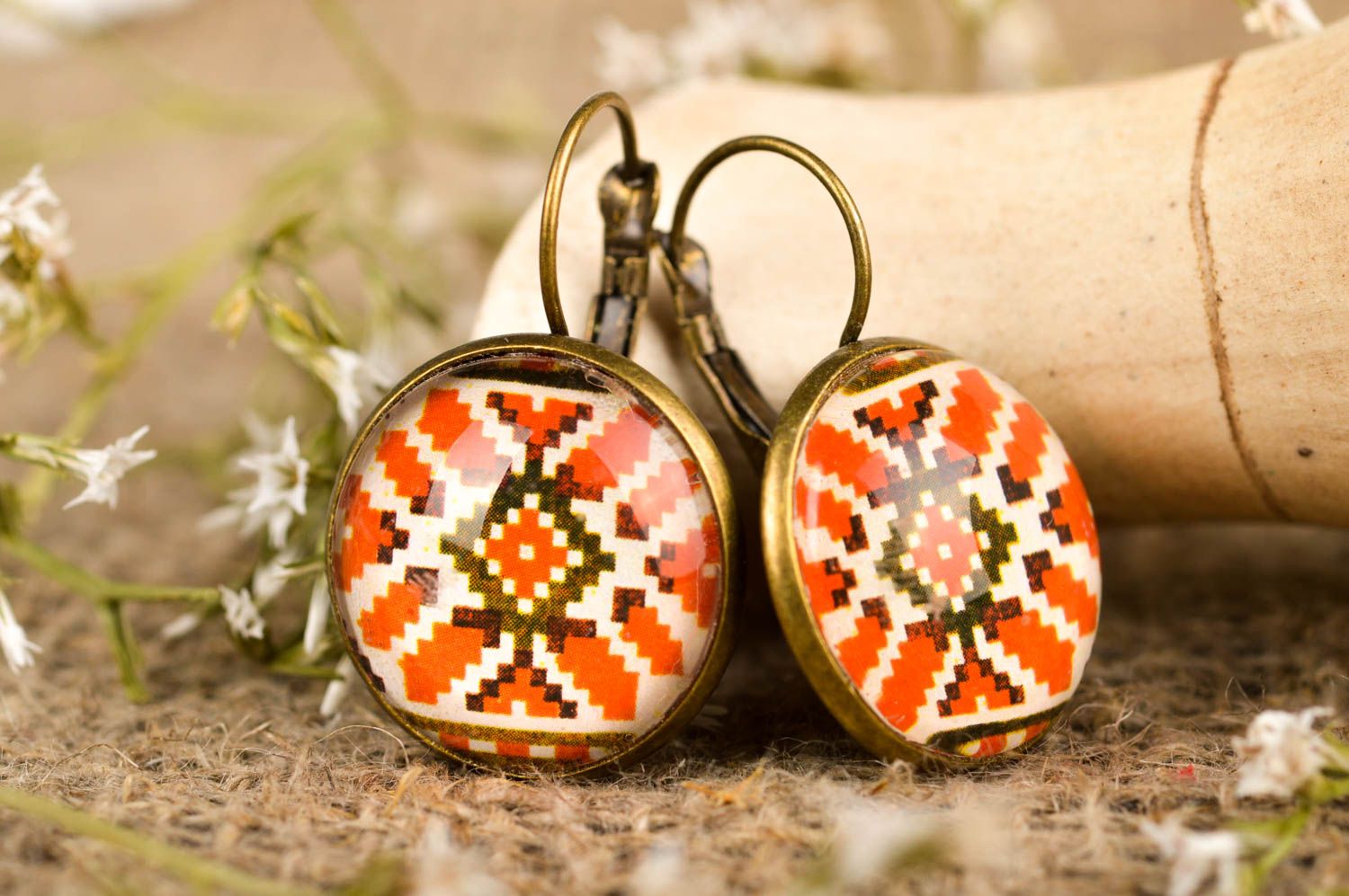Handmade vintage earrings handmade jewelry earrings with print fashion jewelry photo 1