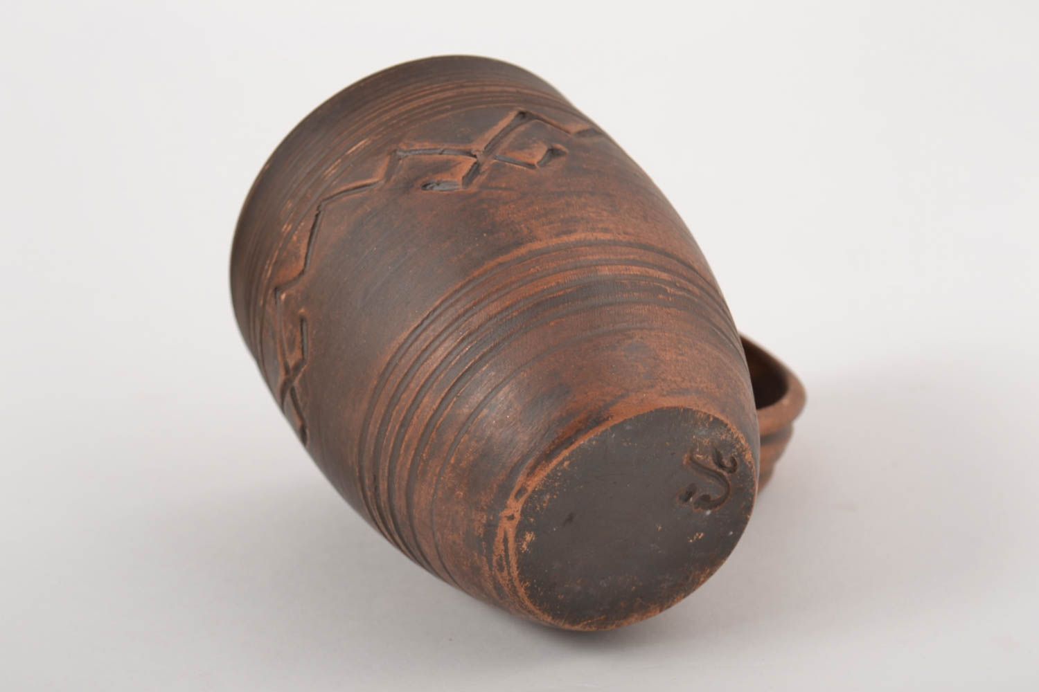 Handmade dark brown clay tea mug with handle 0,6 lb photo 9