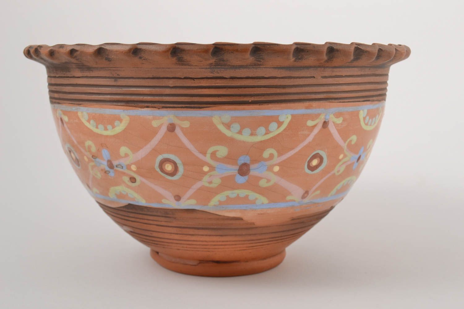 Керамическая миска ручной работы глиняная миска большая глиняная посуда 4 л фото 5
