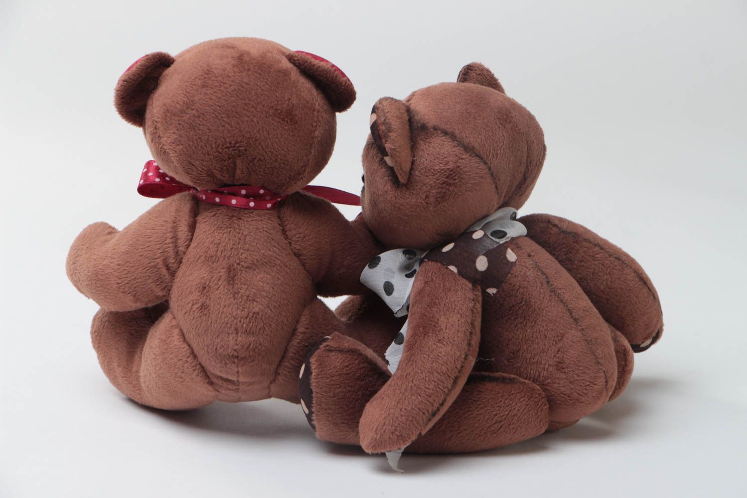 Set of 2 handmade designer soft toys funny brown bears with bows for children photo 4