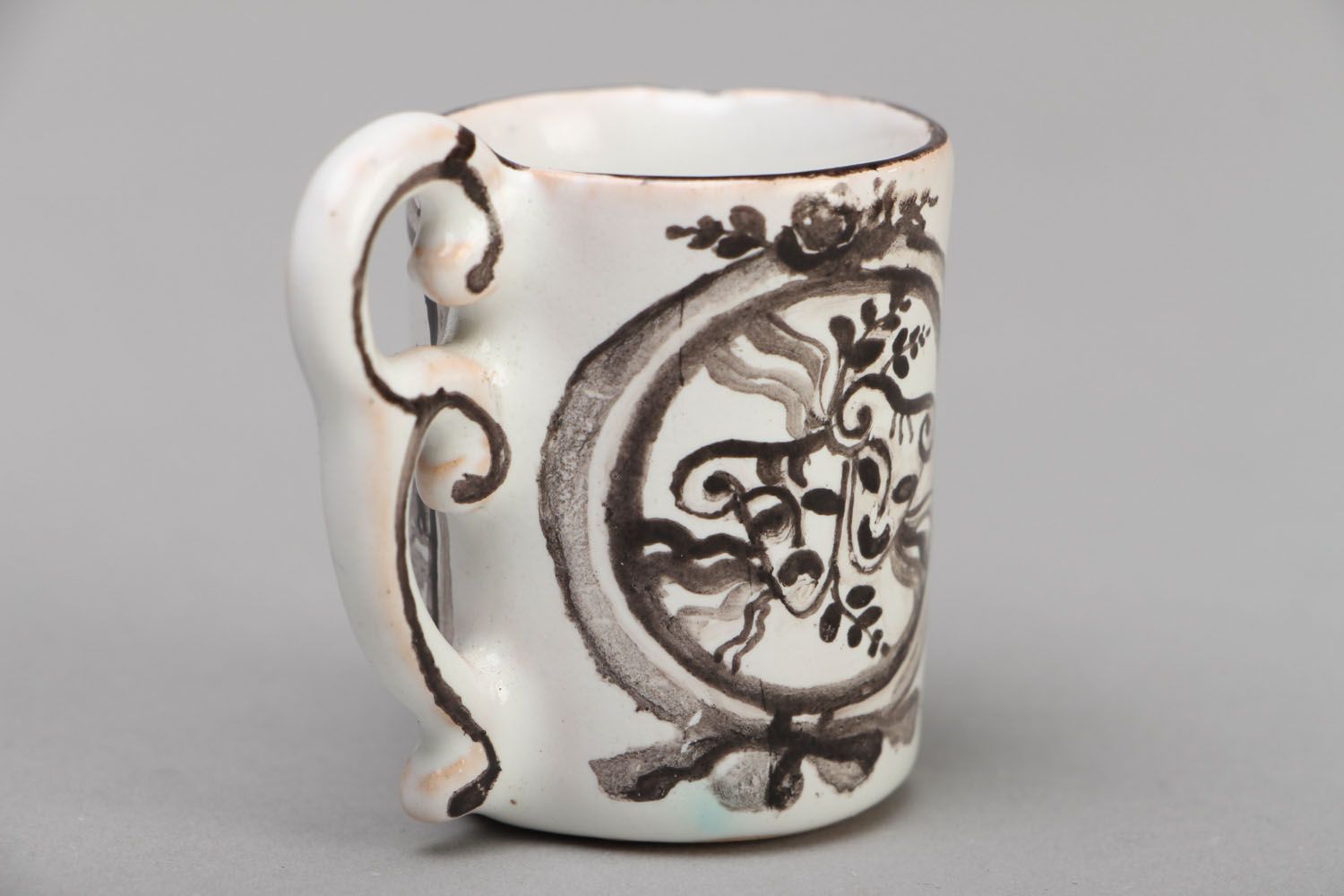 White clay porcelain espresso coffee cup with elegant handle and painting of Odessa Opera House photo 2