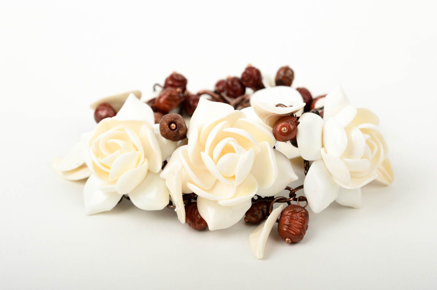 Браслет ручной работы браслет с цветами украшение из полимерной глины розы фото 4