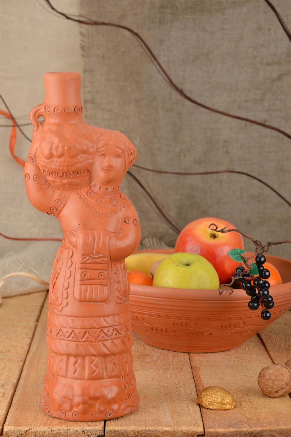 Набор керамики миска для фруктов 1.5 л и бутылка 700 мл ручной работы гончарство фото 5