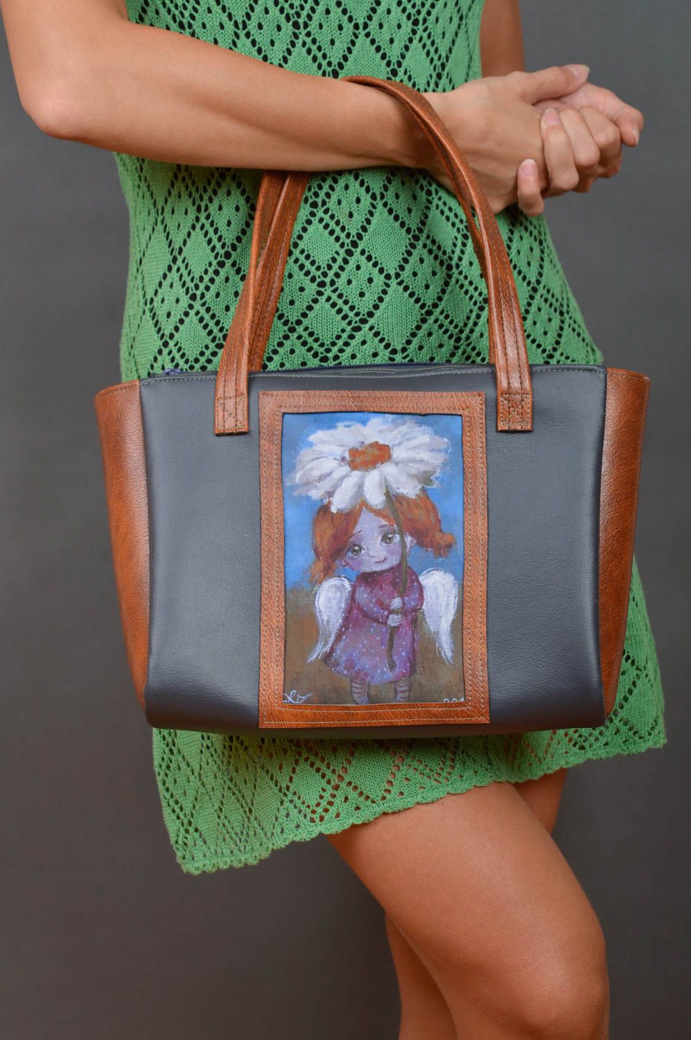 Handmade cute designer bag female bag with print artificial leather bag photo 5